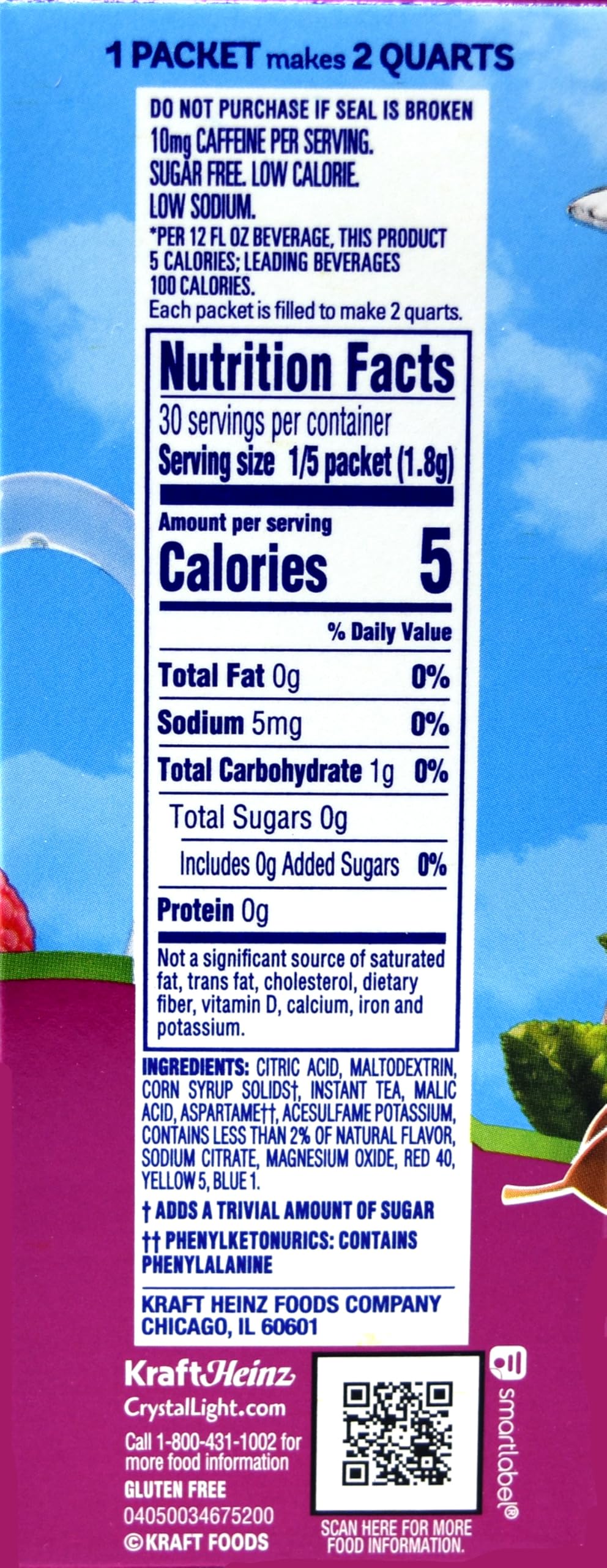 Crystal Light Raspberry Iced Tea Drink Mix – Pack of 5 (12 Quarts per Canister), 5 Calories per 8 oz