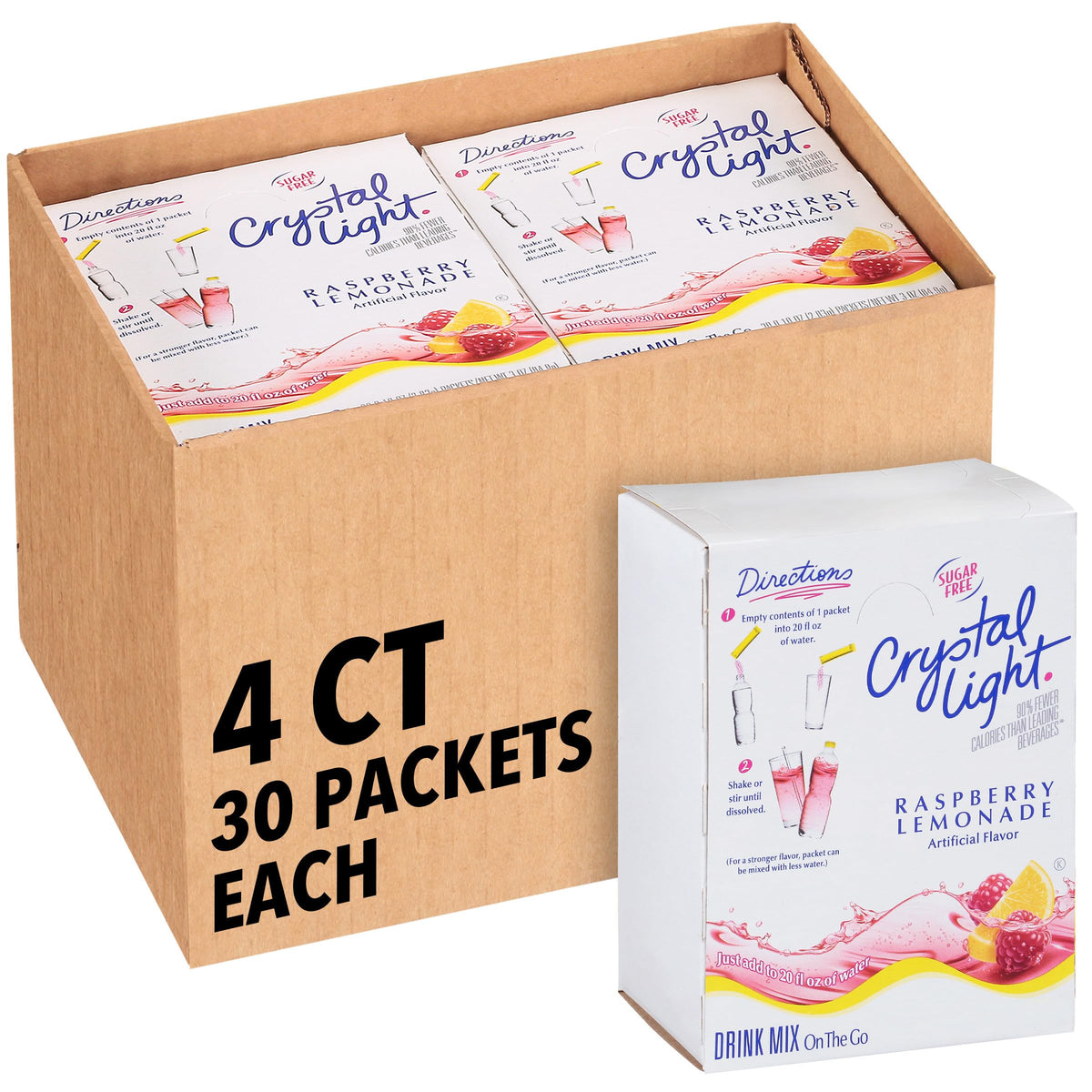 Crystal Light Raspberry Lemonade On-The-Go Drink Mix — 120 Pack Case, Zero Sugar, 10 Calories