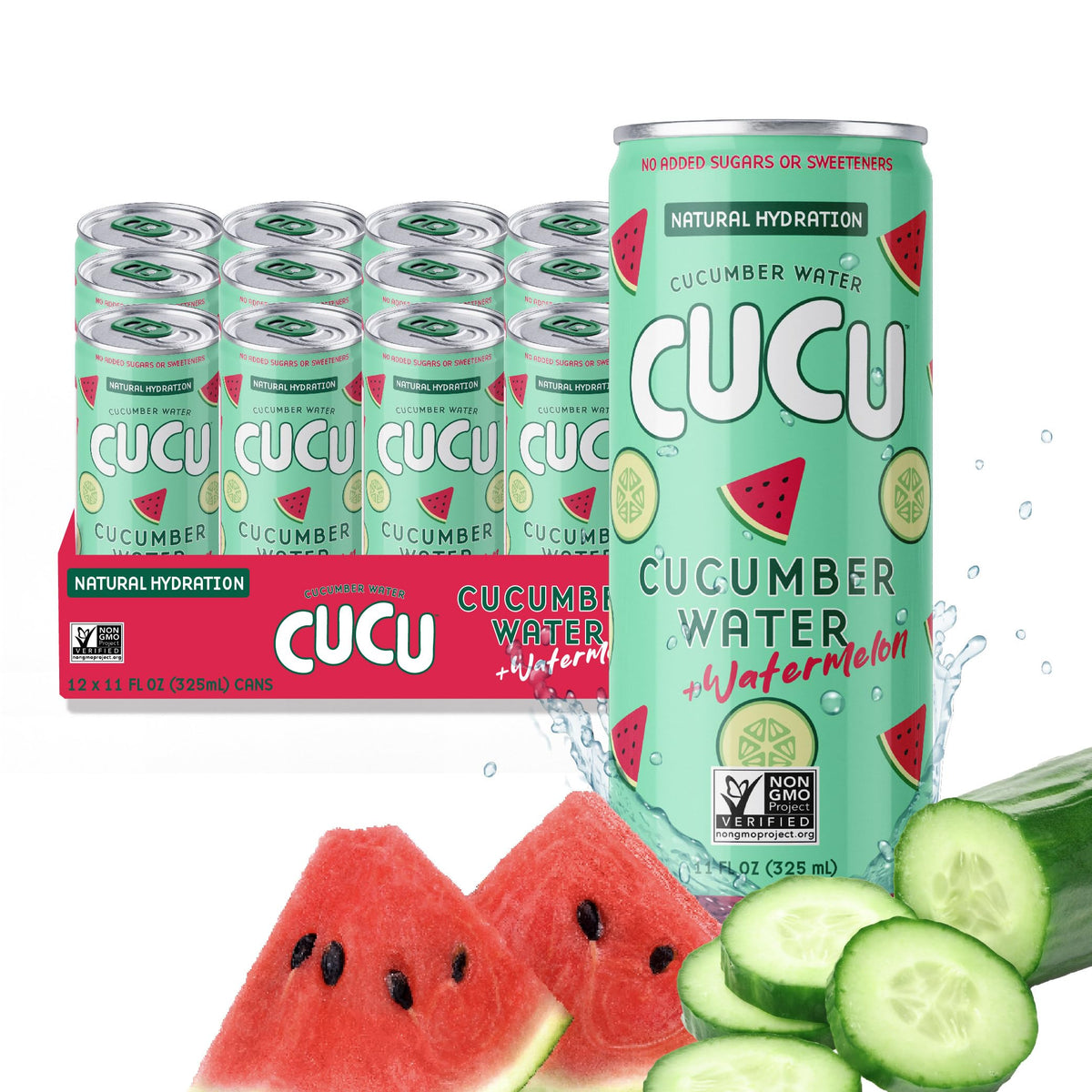CUCU Pressed Cucumber + Watermelon Water – Real Juice, No Sugar Added, 11 oz Cans (12 Pack)