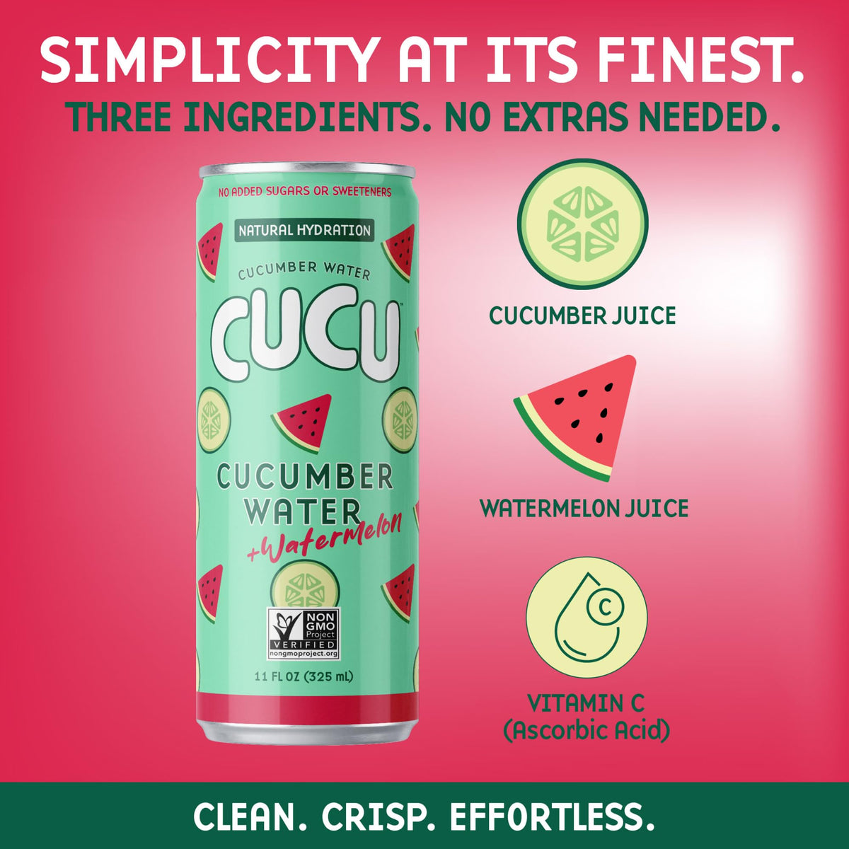 CUCU Pressed Cucumber + Watermelon Water – Real Juice, No Sugar Added, 11 oz Cans (12 Pack)