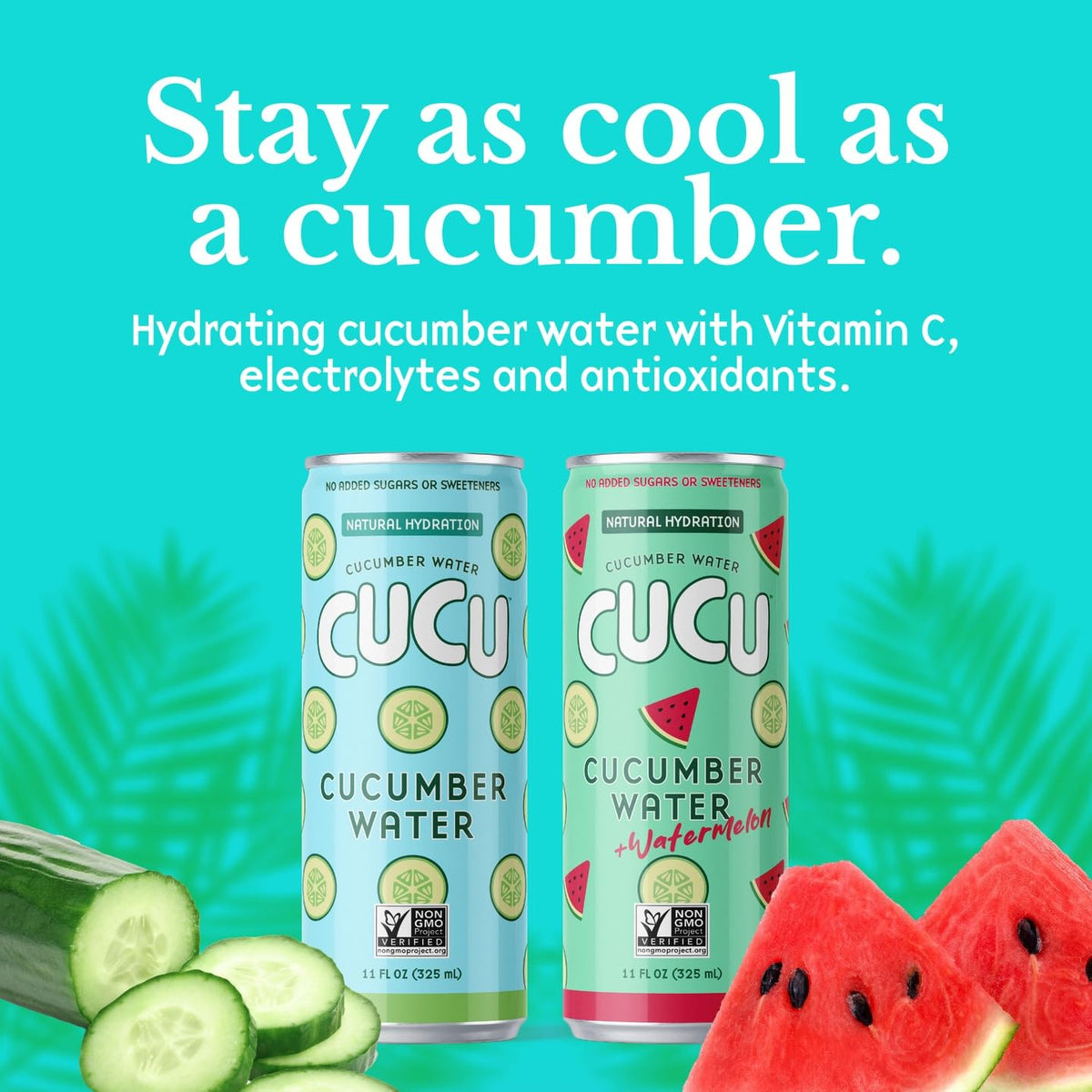 CUCU Pressed Cucumber + Watermelon Water – Real Juice, No Sugar Added, 11 oz Cans (12 Pack)