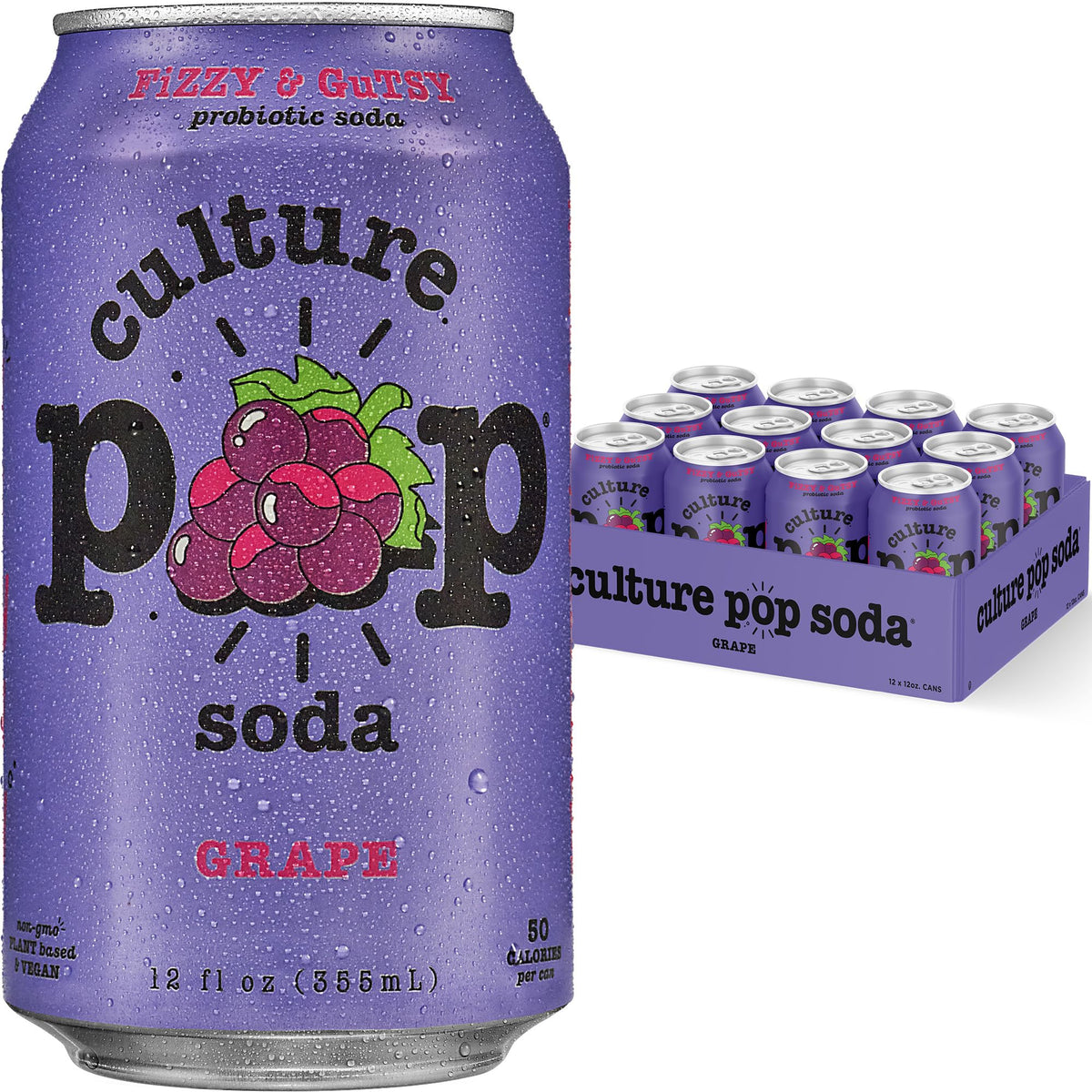 Culture Pop Soda - Grape Probiotic Low Sugar Sparkling Juice Alternative (12pk)