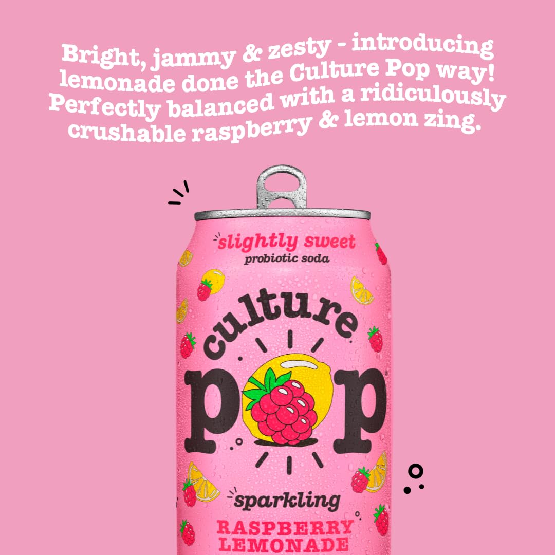 Culture Pop Soda: Sparkling Raspberry Lemonade with Probiotics – Low Sugar, Non-GMO, 12 oz (Pack of 12)