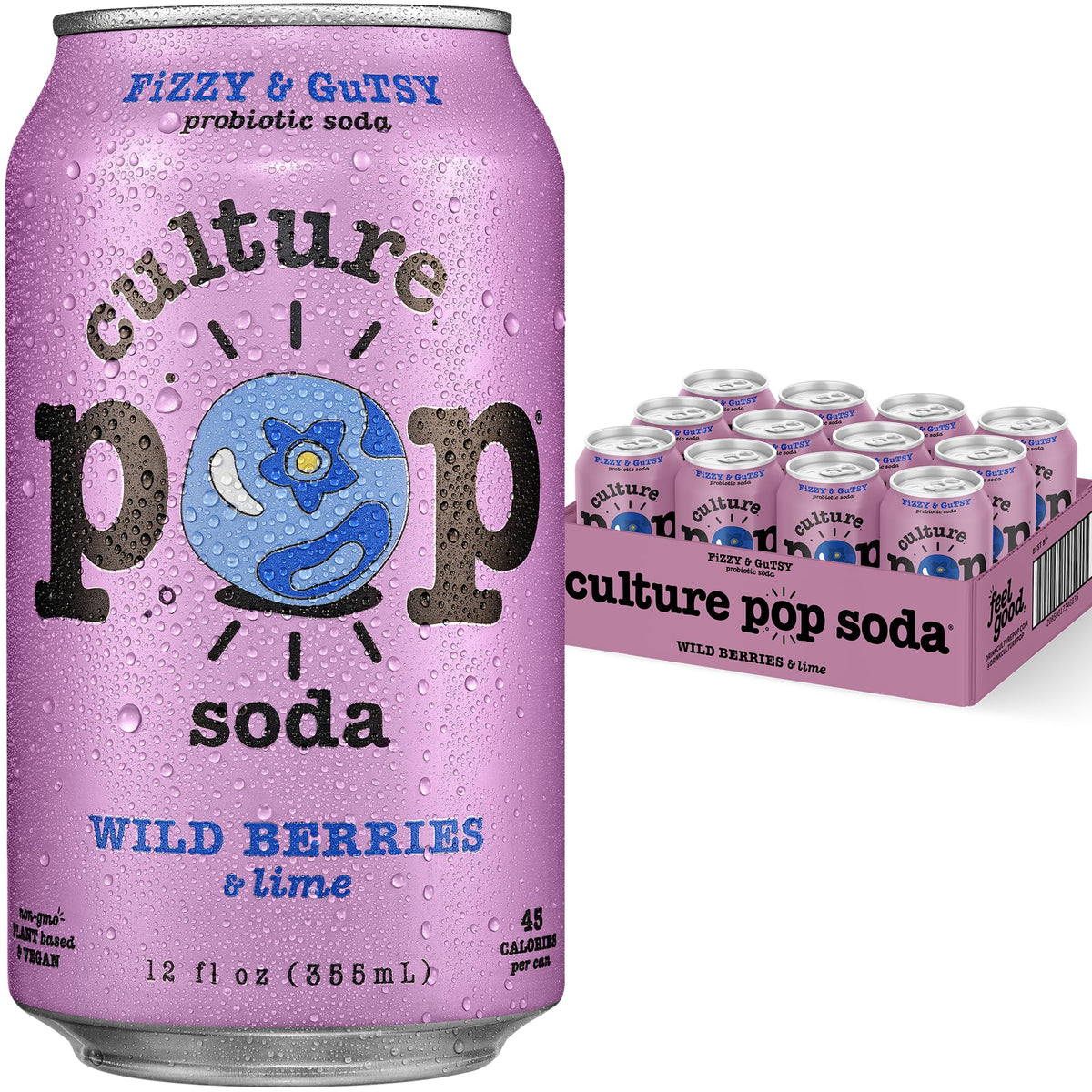 Culture Pop Soda — Wild Berries & Lime | Probiotic Low-Sugar Sparkling Juice Alternative (12pk)