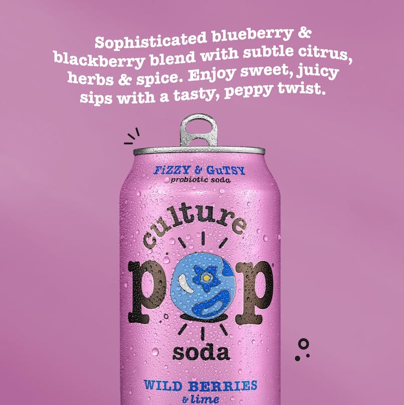 Culture Pop Soda — Wild Berries & Lime | Probiotic Low-Sugar Sparkling Juice Alternative (12pk)