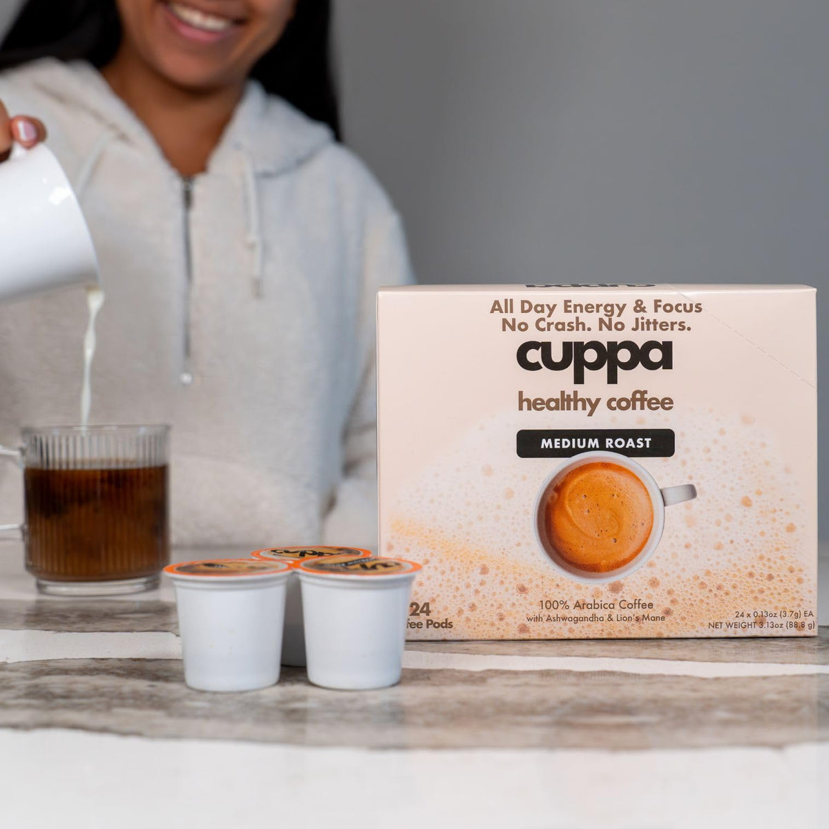 Cuppa Mushroom Coffee with Adaptogens & MCT – Lion’s Mane, Ashwagandha & Cordyceps (24 Servings) | Cuppa Healthy Coffee