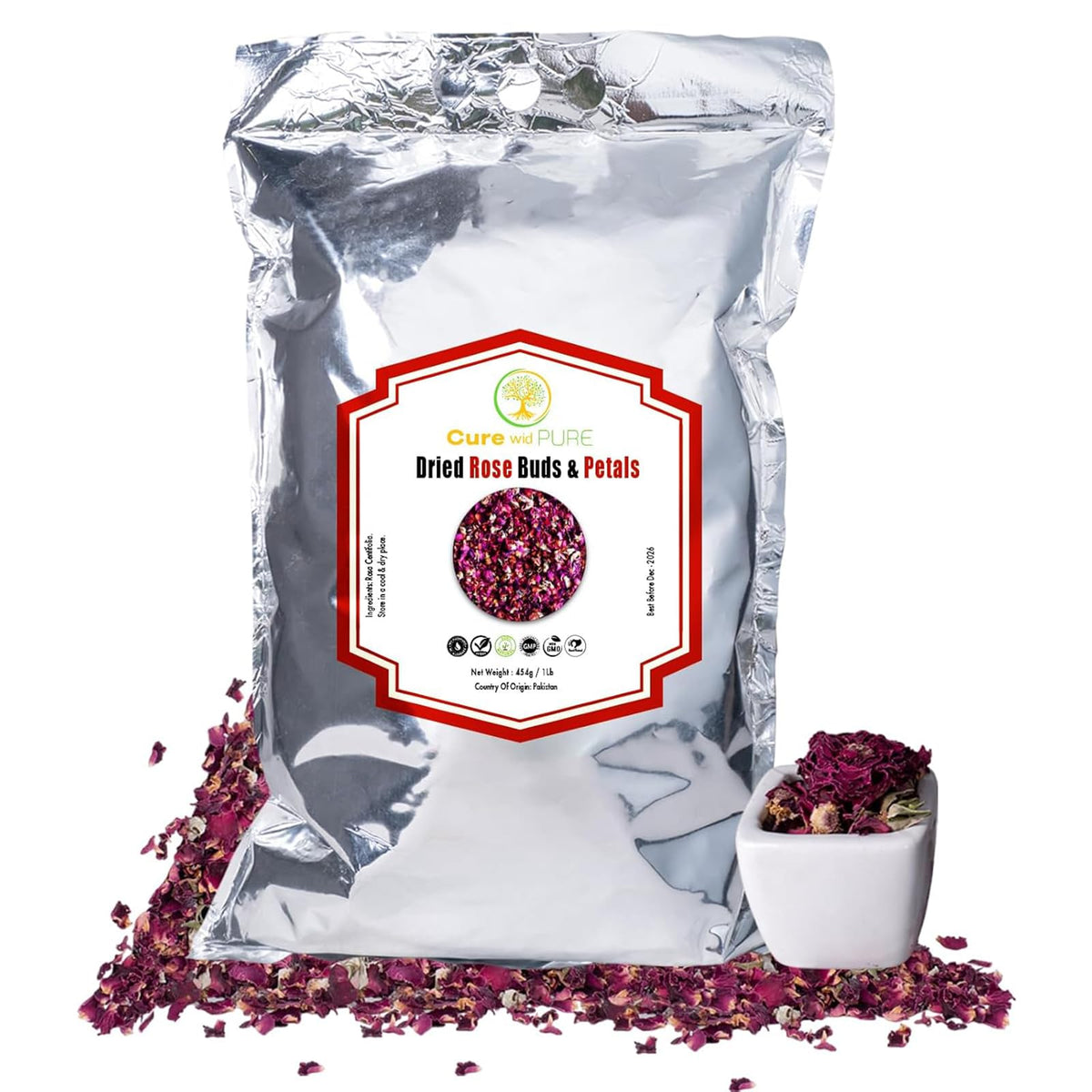 Cure wid Pure Dried Rose Buds & Petals – Edible 1LB, Preservative-Free