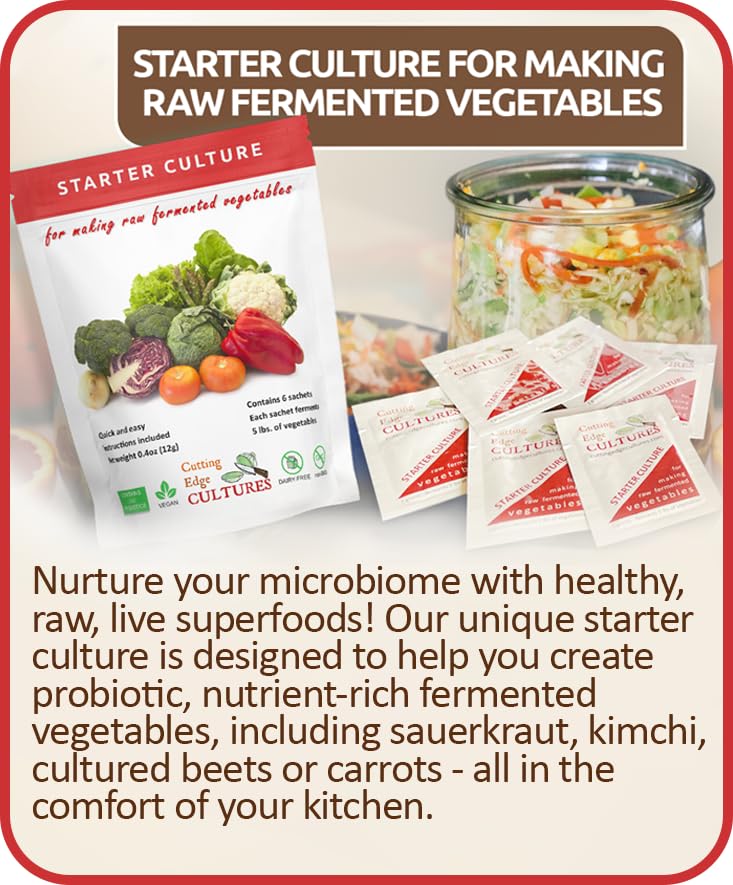 Cutting Edge Cultures Vegetable Starter Culture, 6 Pouches, 12g | Probiotic Fermentation Kit