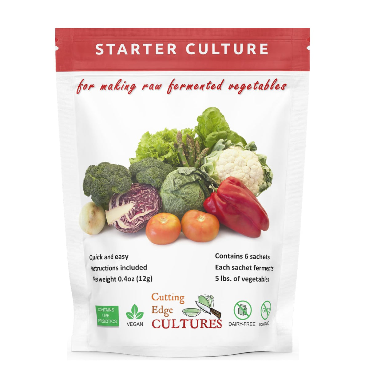 Cutting Edge Cultures Vegetable Starter Culture, 6 Pouches, 12g | Probiotic Fermentation Kit