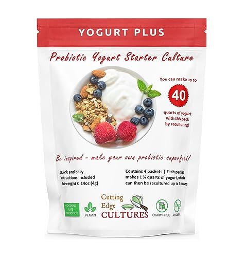 Cutting Edge Cultures Yogurt Plus Probiotic Starter Culture – L. Reuteri, B. Longum, L. Plantarum | 4 Packets, 4 g Total