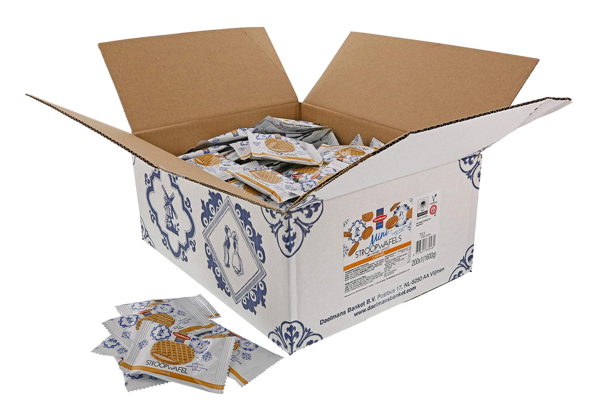Daelmans Mini Caramel Stroopwafels – Individually Wrapped Dutch Waffle Cookies, 200 Count Box