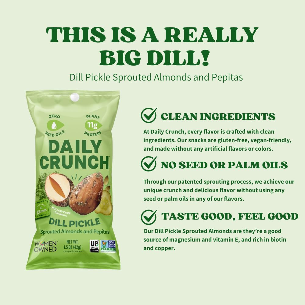 Daily Crunch Sprouted Almonds - Dill Pickle 1.5oz On-The-Go Bags (8 Count)