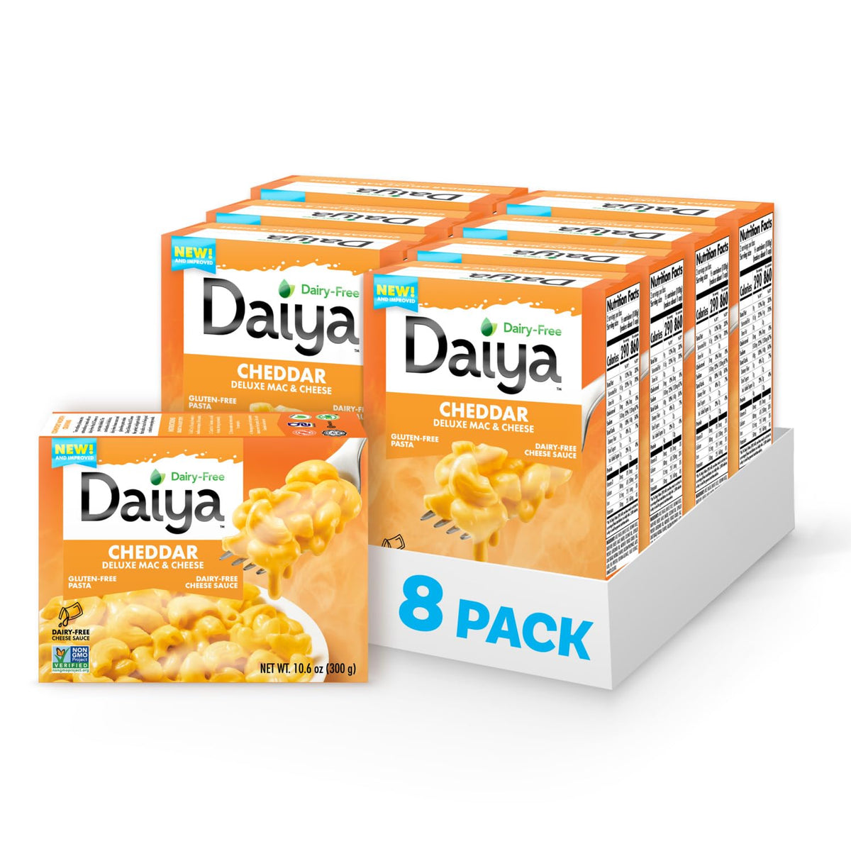 Daiya Dairy Free Gluten Free Cheddar Deluxe Mac & Cheese – Plant-Based Rice Pasta, Pack of 8 (10.6 oz)