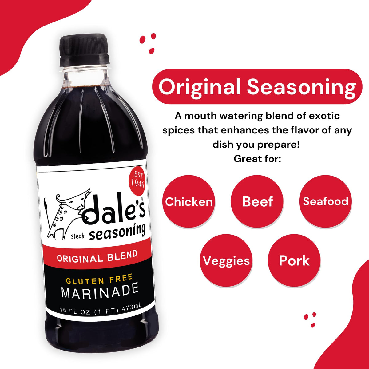 Dales Original Steak Seasoning – Gluten-Free, No Cholesterol, Instant Flavor for Meats, Fish & Poultry | 3 x 16 oz