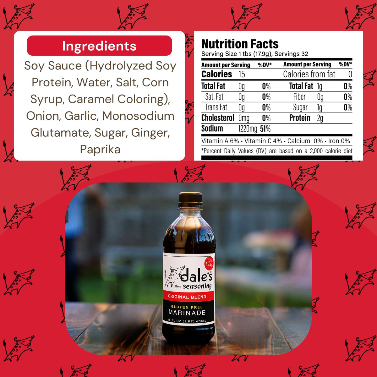 Dales Original Steak Seasoning – Gluten-Free, No Cholesterol, Instant Flavor for Meats, Fish & Poultry | 3 x 16 oz