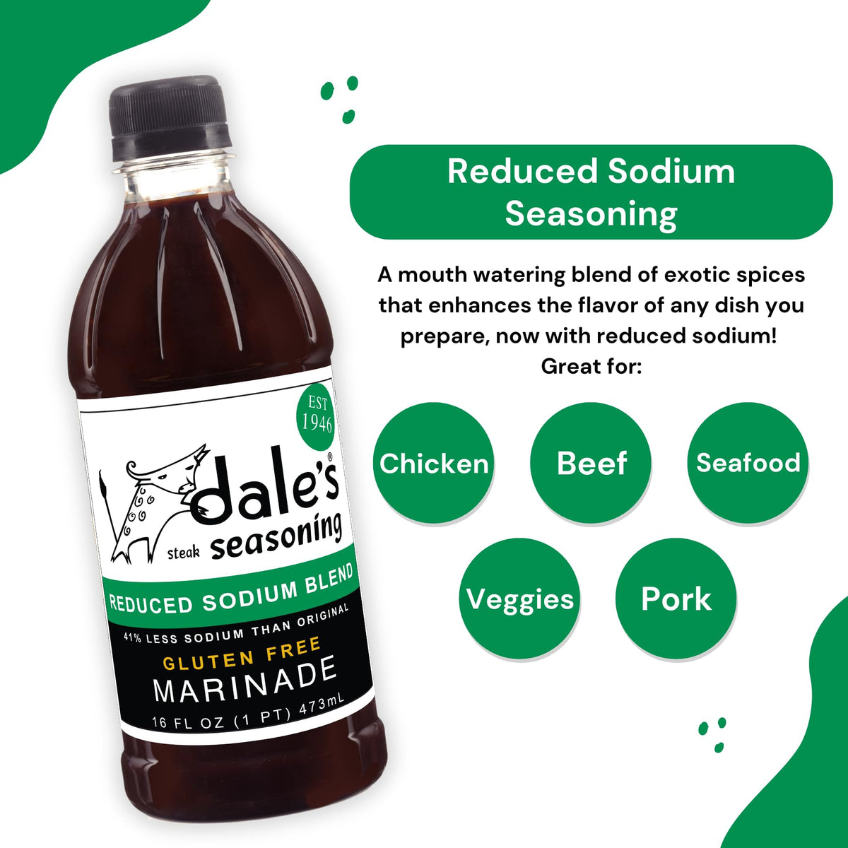 Dales Steak Seasoning – Reduced Sodium, No Cholesterol, Gluten Free | 16 oz Bottle (3 Pack) | Instant Flavor for All Meats