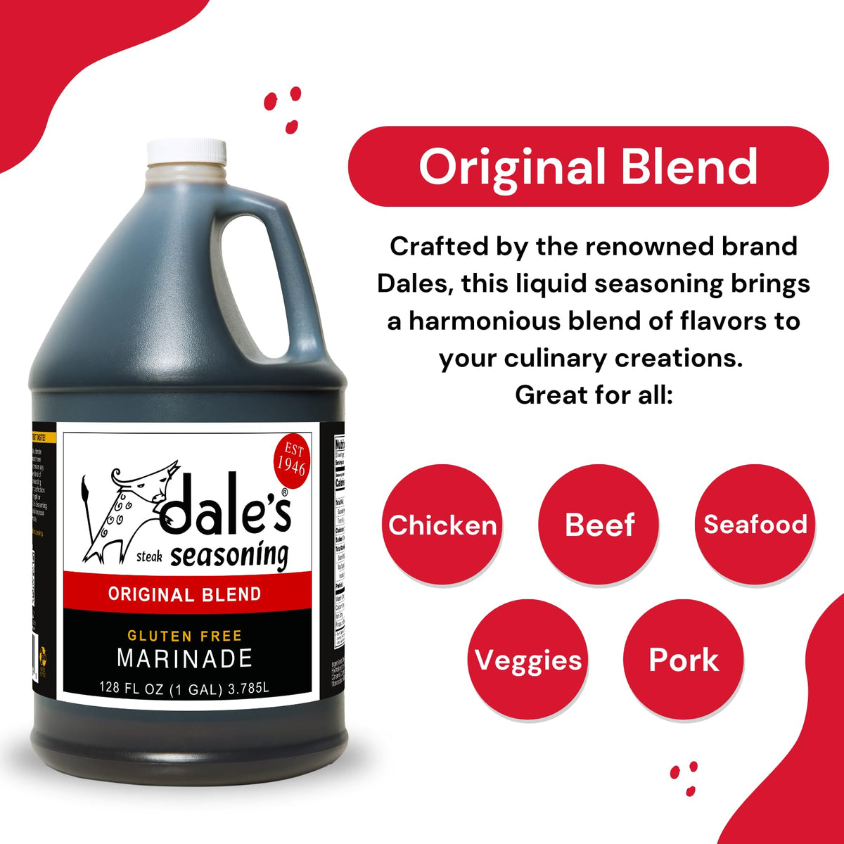 Dale's Steak Seasoning Family Size 1 Gallon – Gluten Free Steak Marinade