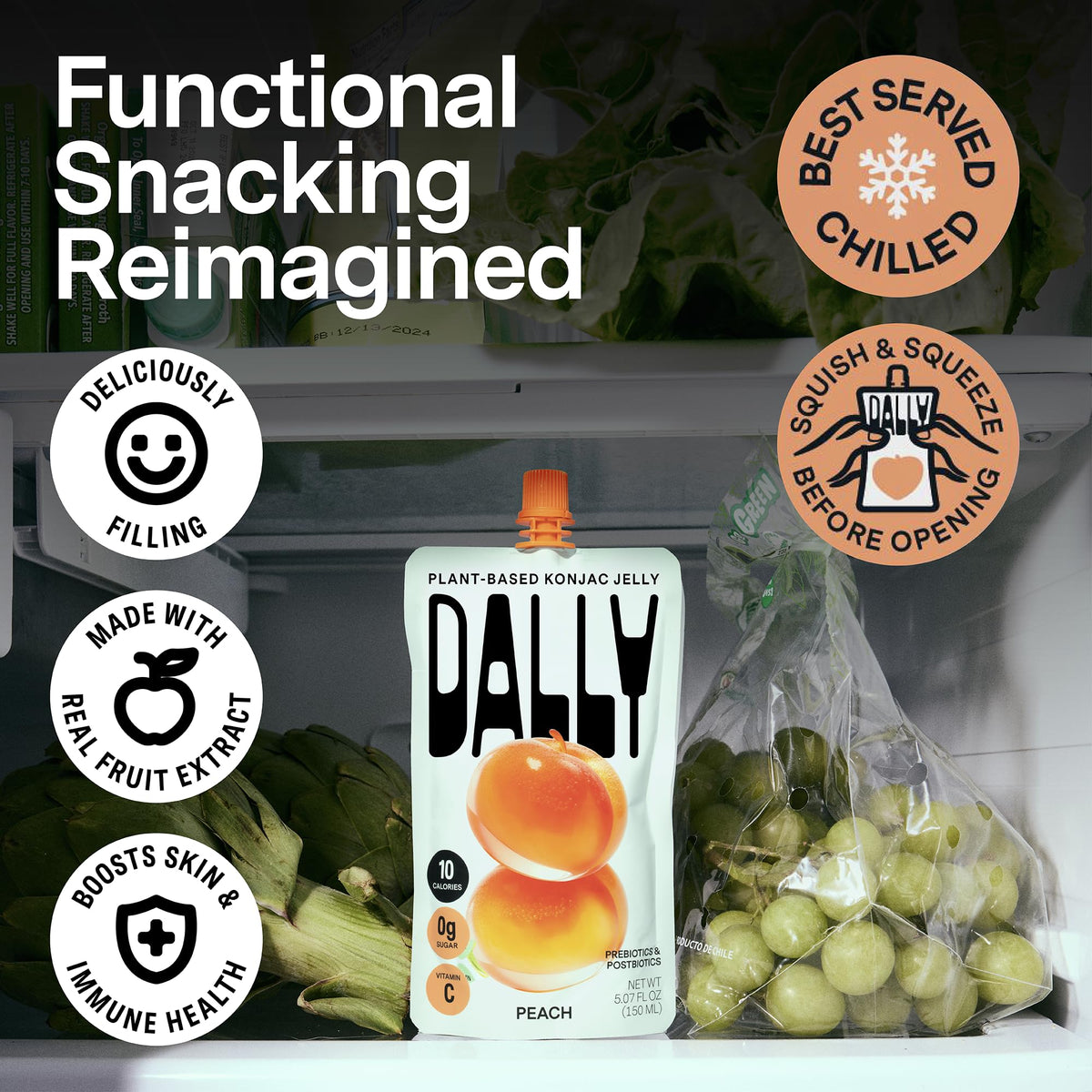 DALLY Peach Drinkable Konjac Jelly – 10 Calorie, Keto + Gluten Free Snack