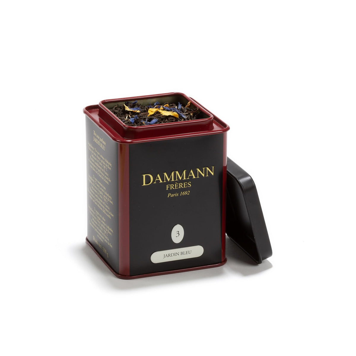 Dammann Freres Jardin Bleu Loose Leaf Black Tea - Strawberry & Rhubarb Flavor, 3.52 oz Tin | Premium Gourmet