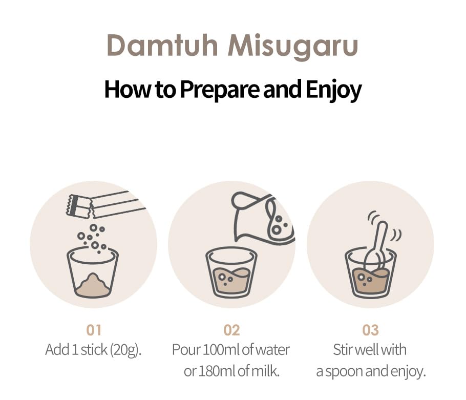 Damtuh Misugaru Powder Drink Mix – Korean Black Grain Latte, Caffeine-Free, 40 Sticks