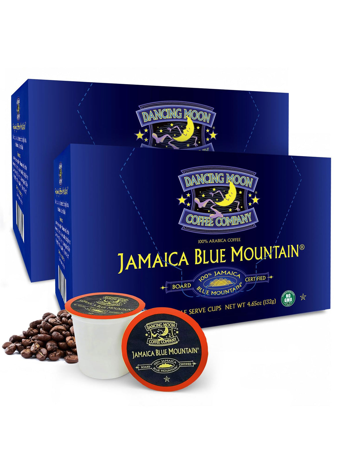 Dancing Moon Coffee Pods – Jamaica Blue Mountain Medium Roast | K-Cup Compatible, Small-Batch (2-pack, 24 cups) | Supports Military Charity