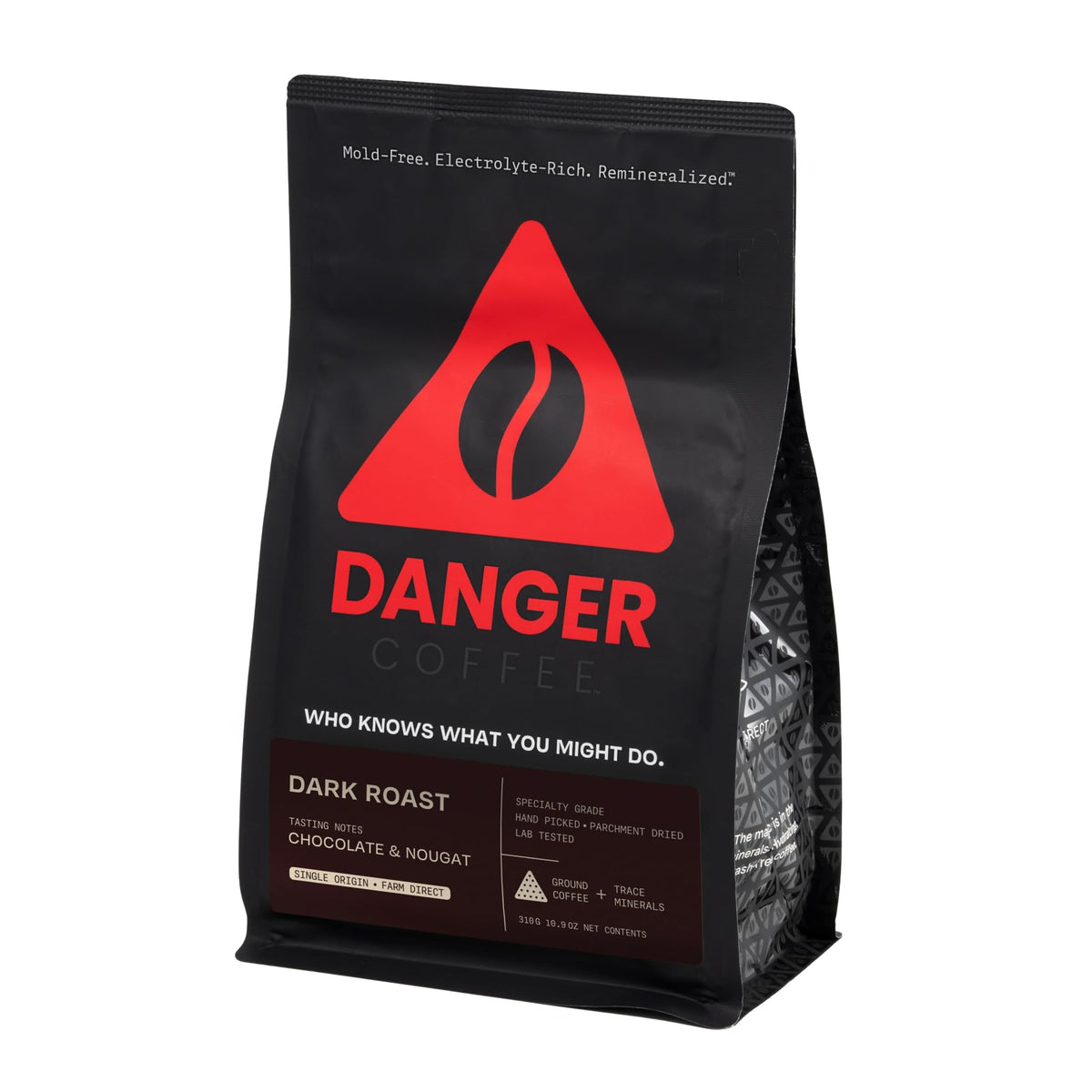 Danger Coffee by Dave Asprey — Dark Roast Ground Coffee, Remineralized & Lab Tested (10.9 oz)