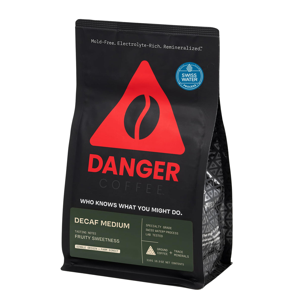 Danger Coffee by Dave Asprey — Swiss Water Decaf Ground Coffee, Medium Roast, 10.9 oz