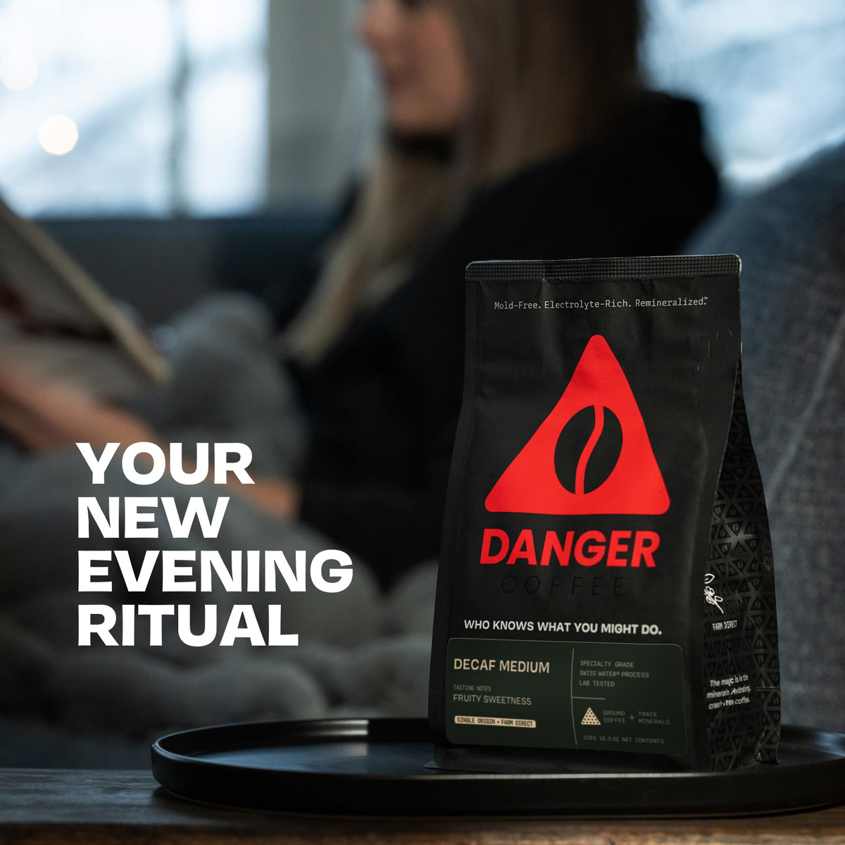Danger Coffee by Dave Asprey — Swiss Water Decaf Ground Coffee, Medium Roast, 10.9 oz