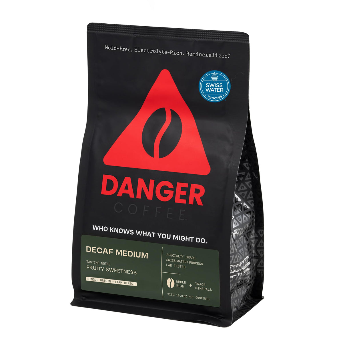 Danger Coffee by Dave Asprey – Swiss Water Decaf Whole Bean, Remineralized, Mold-Free & Lab-Tested, Medium Roast 10.9 oz