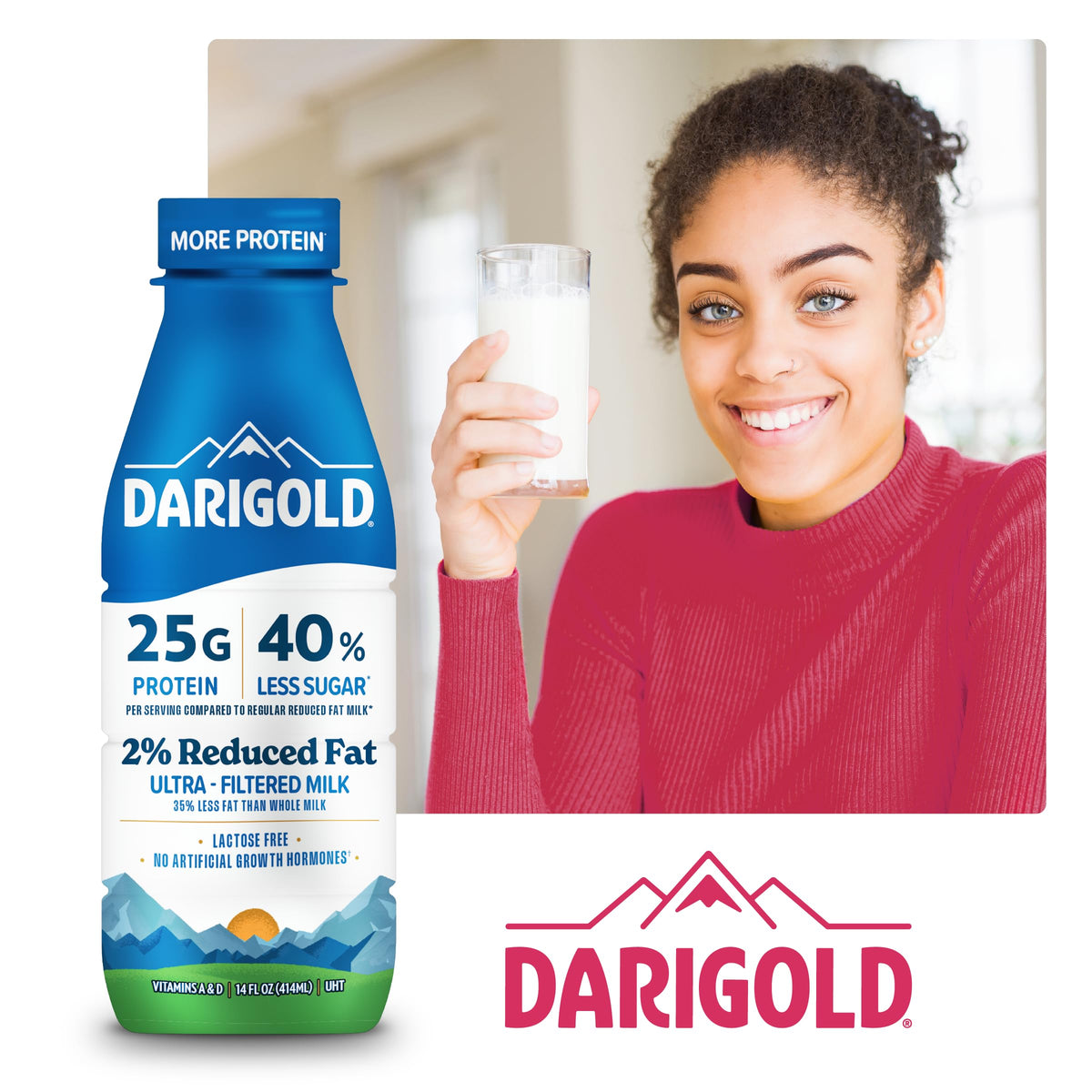 Darigold FIT High Protein Milk 2% Ultra-Filtered Lactose Free - 14g Protein Per Serving, 40% Less Sugar, 14oz Bottles (12 Pack)