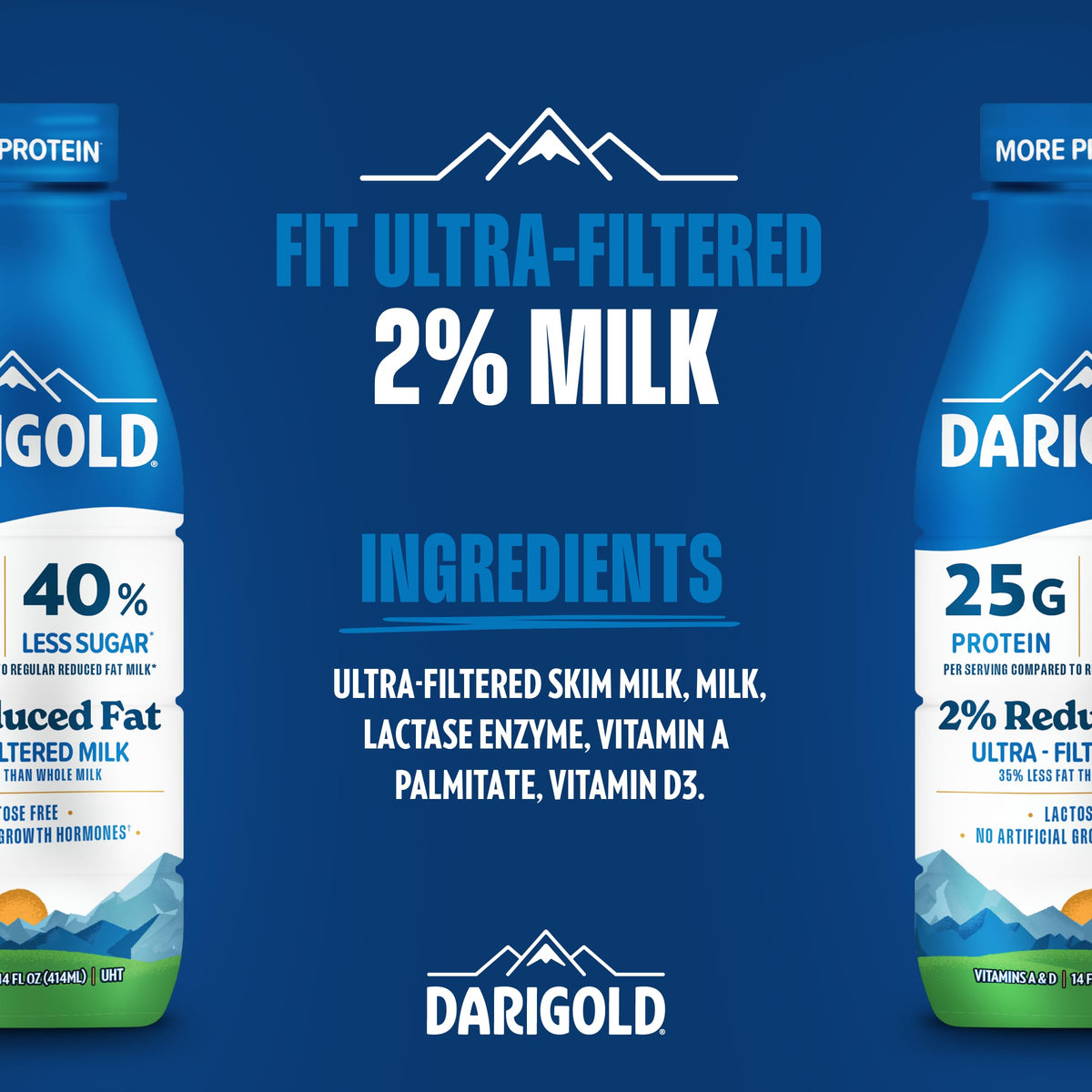 Darigold FIT High Protein Milk 2% Ultra-Filtered Lactose Free - 14g Protein Per Serving, 40% Less Sugar, 14oz Bottles (12 Pack)