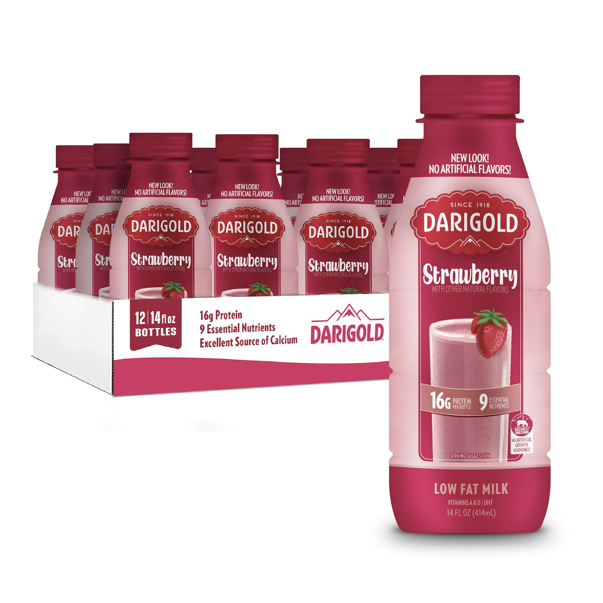 Darigold Strawberry 1 Percent Milk – Shelf-Stable 14oz, 12 Pack, 16g Protein, 9 Essential Nutrients, rbST-Free