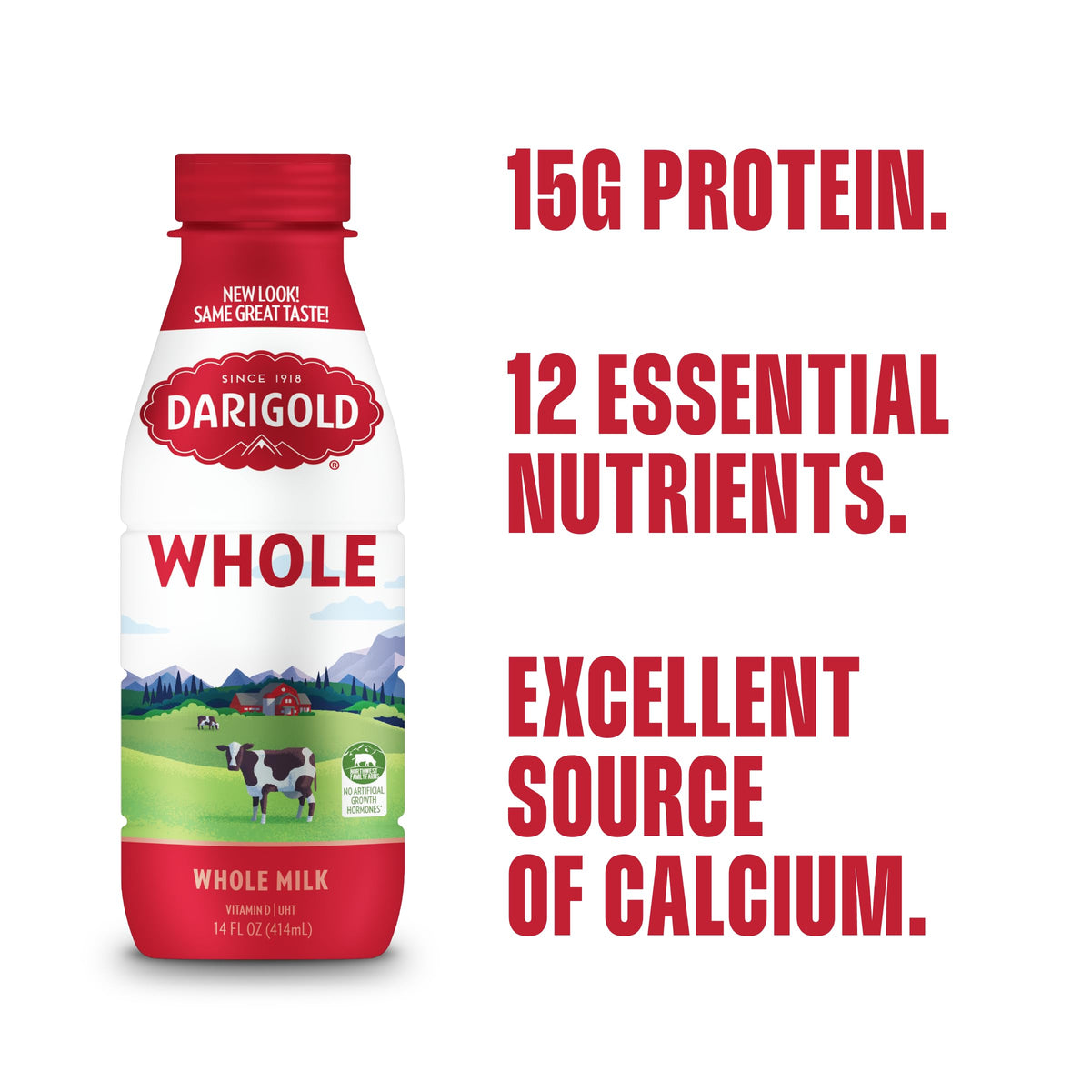 Darigold Shelf Stable Whole Milk Bottle 14oz - 12 Pack, 15g Protein, rbST-Free