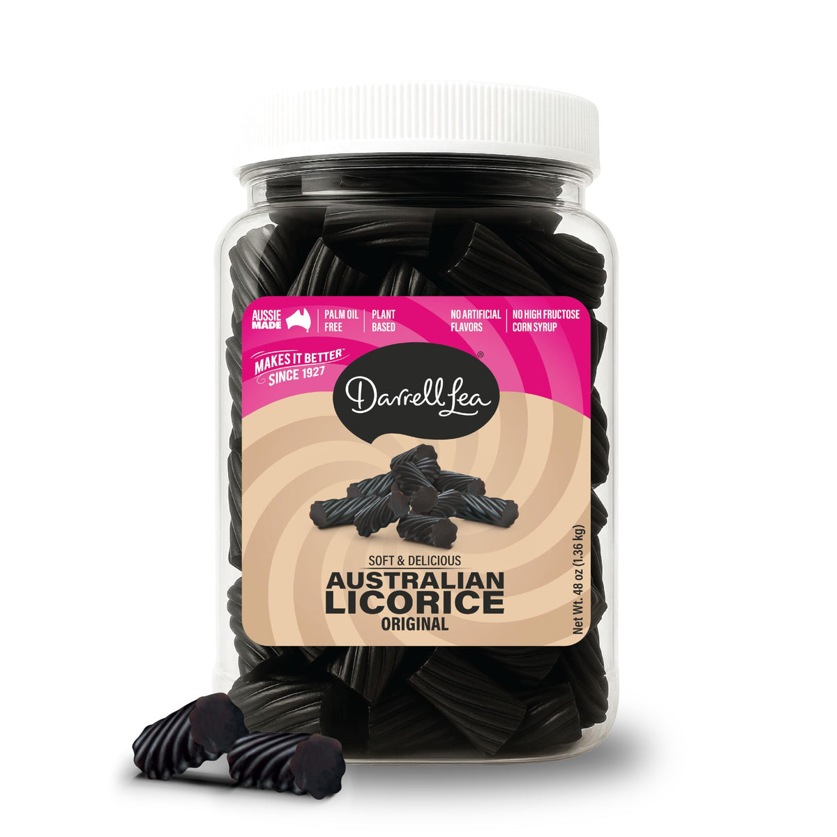 Darrell Lea Bulk Australian Licorice – Original Black, Soft & Chewy, Non-GMO, Palm Oil Free (3 lb Tub)