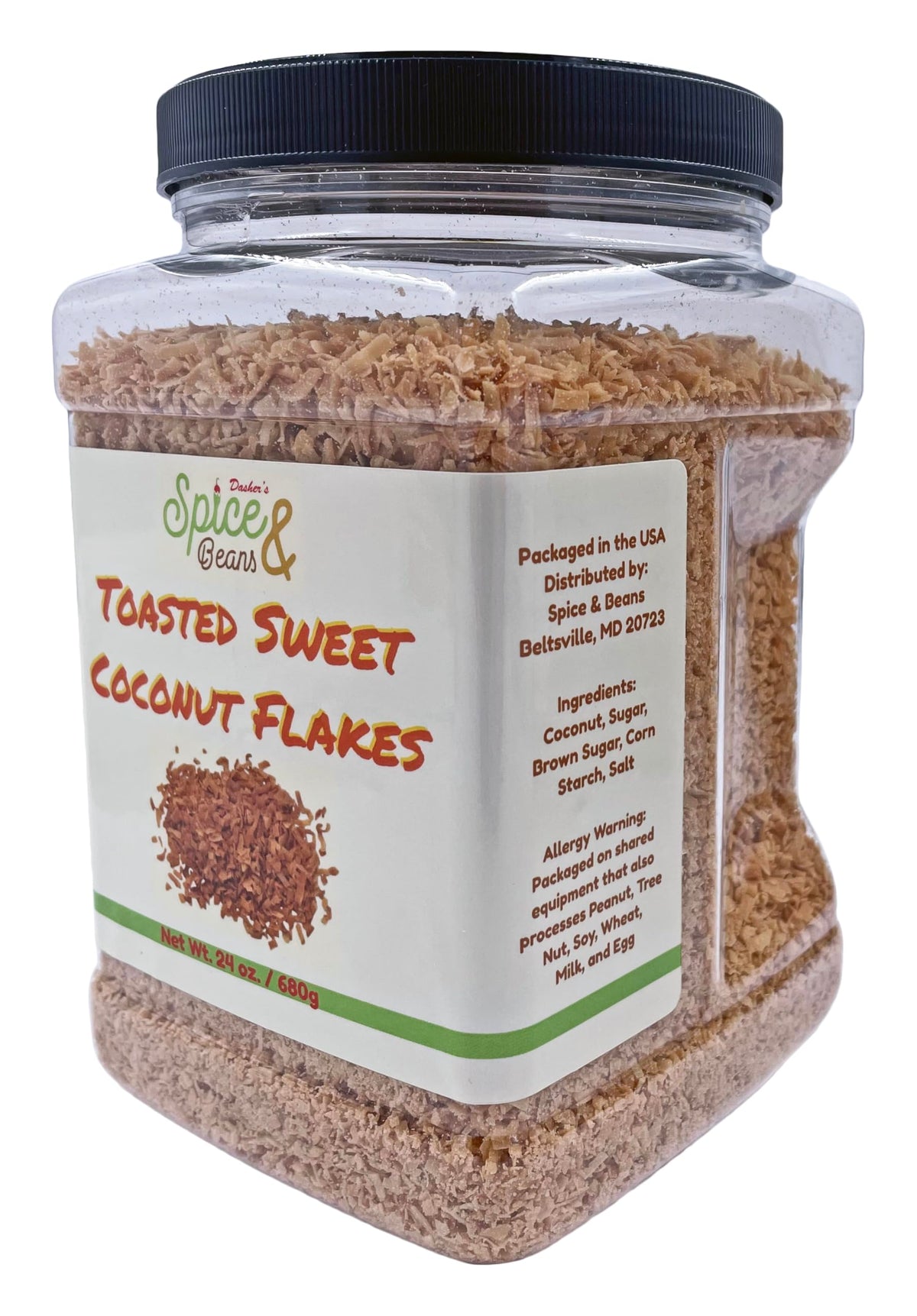 Toasted Sweet Coconut Flakes | Dasher's Spice & Beans | 1.5 lb | Packed in USA