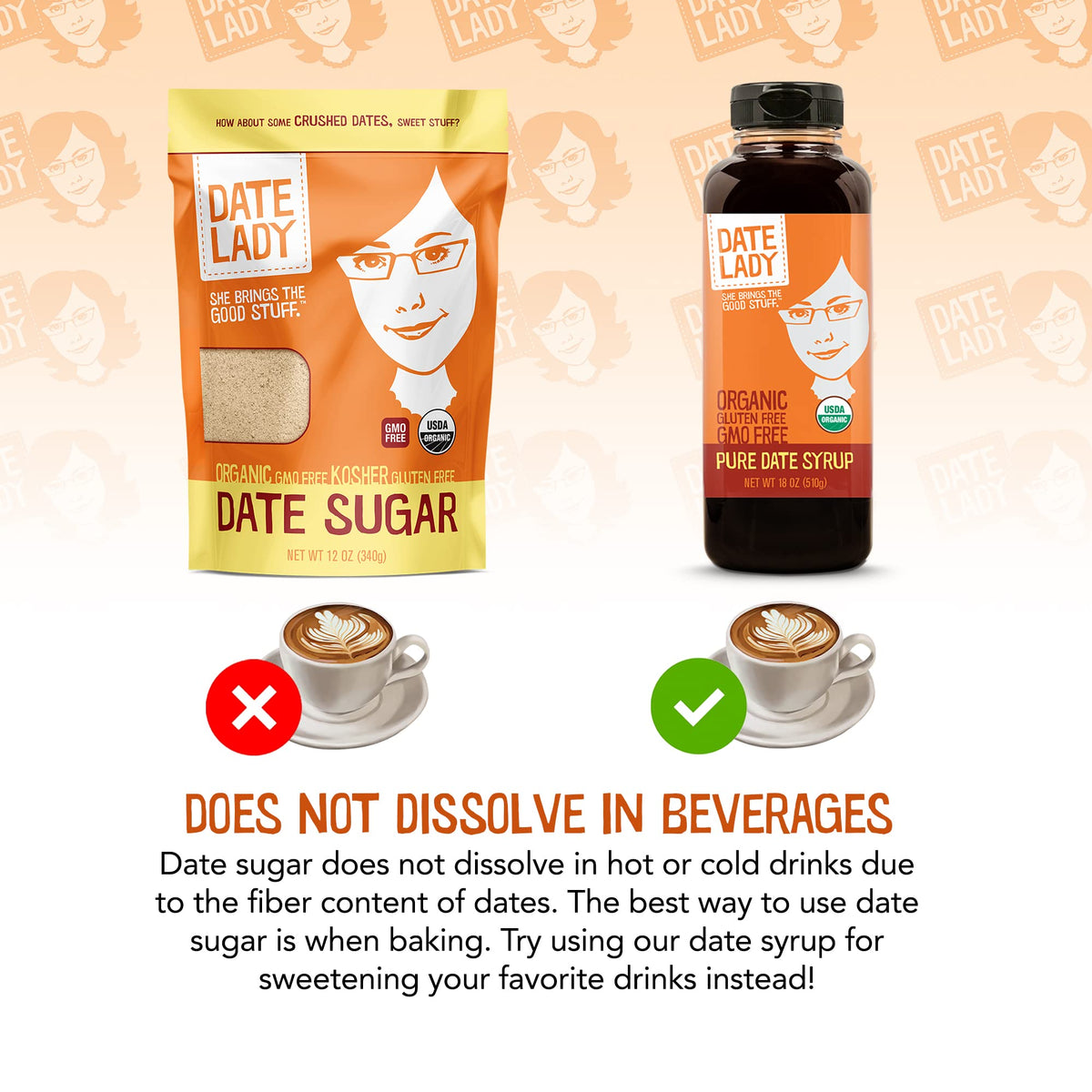Date Lady Date Sugar - Organic, Vegan, Paleo, Kosher, 2x12oz Bags