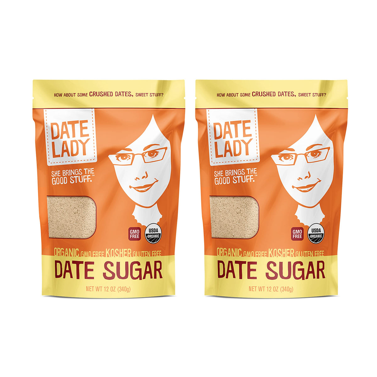 Date Lady Date Sugar - Organic, Vegan, Paleo, Kosher, 2x12oz Bags