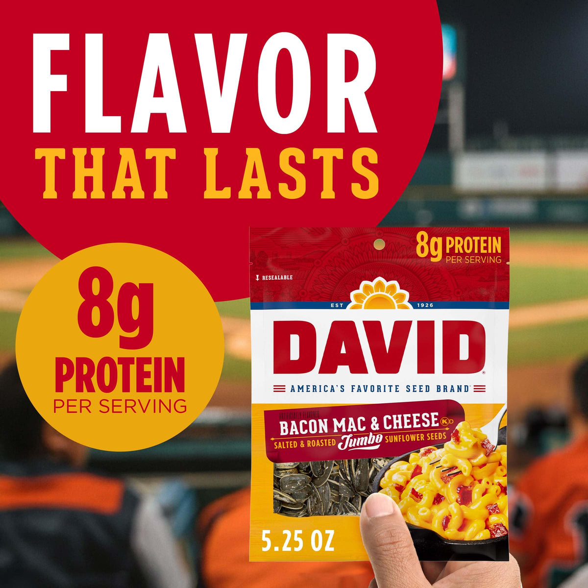 DAVID Jumbo Sunflower Seeds – Bacon Mac and Cheese Flavor, 5.25 oz (Pack of 12)