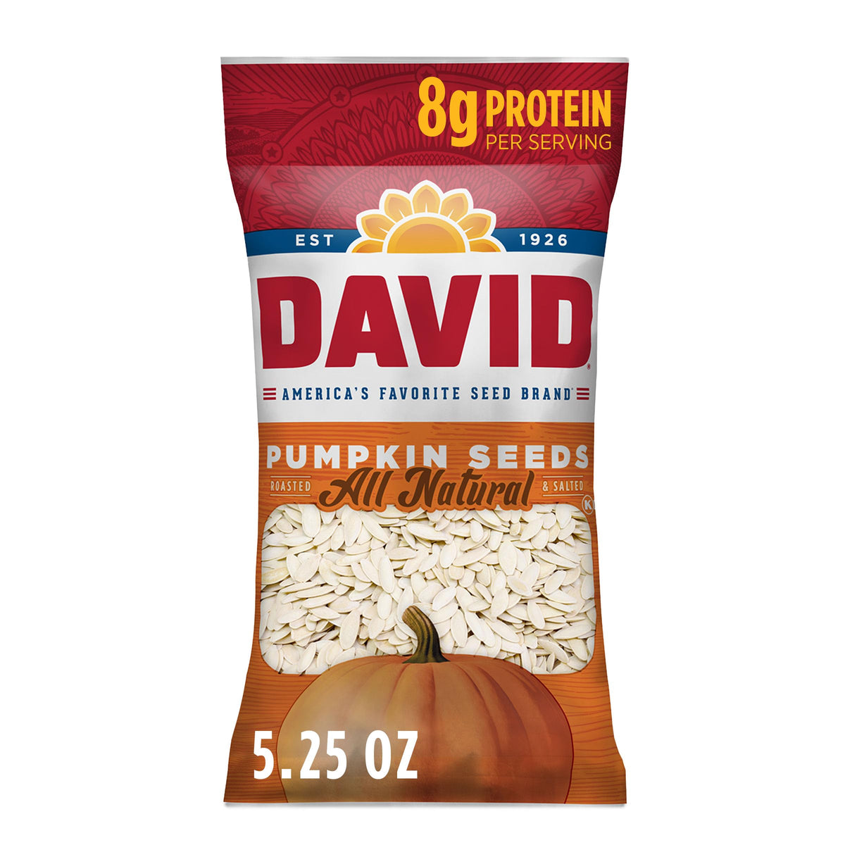 DAVID All Natural Pumpkin Seeds – 12 Pack, 2.25 oz Each | Crunchy, Protein-Rich Snack