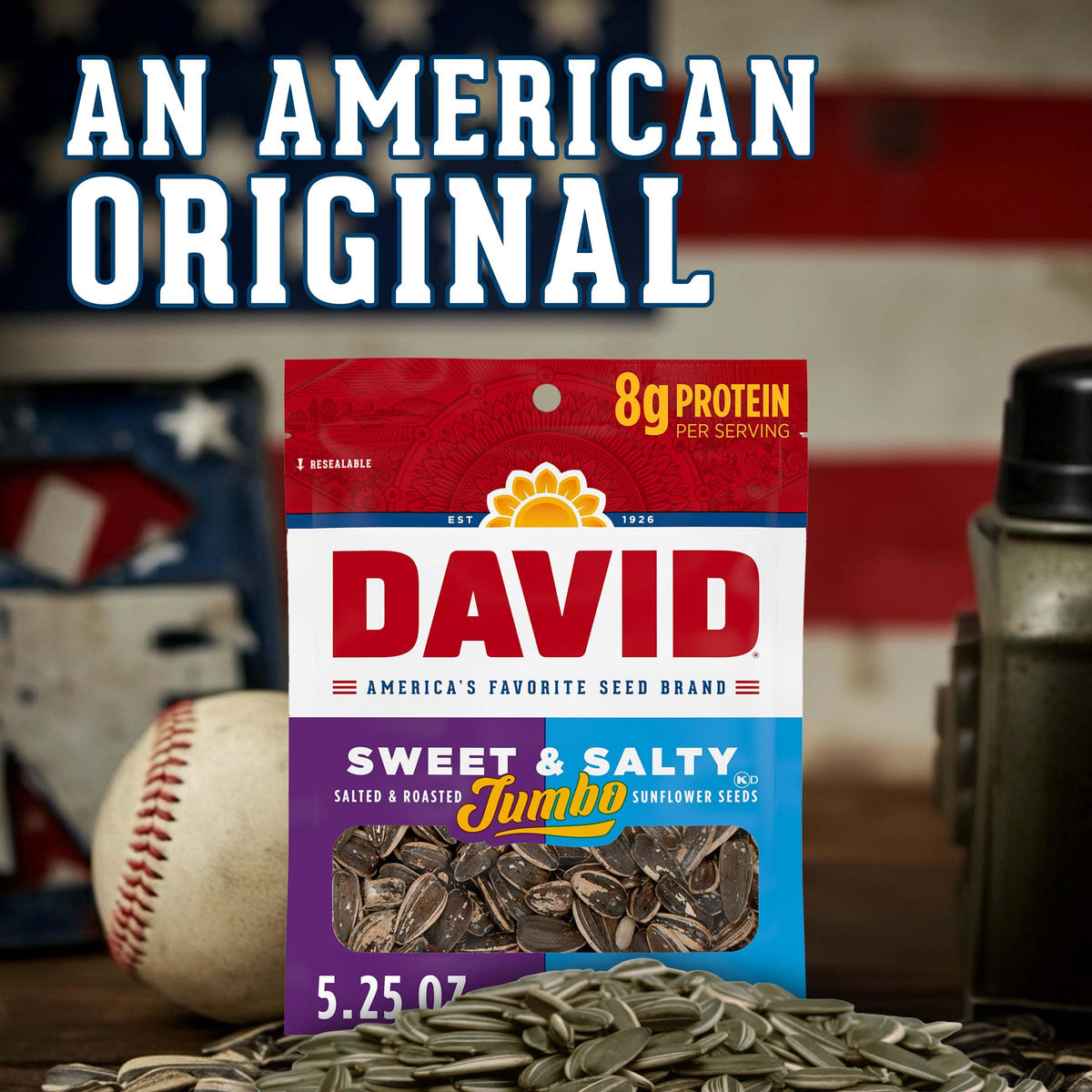 DAVID Sweet & Salty Jumbo Sunflower Seeds – 12-Pack, 5.25 oz Each | Keto Friendly