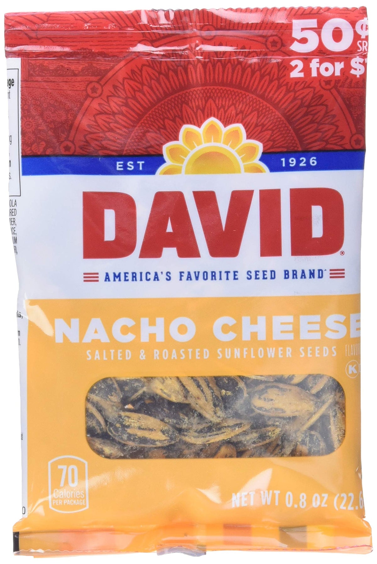 David Seed Sunflower Seeds Nacho Cheese – 0.8 oz, 36 Count