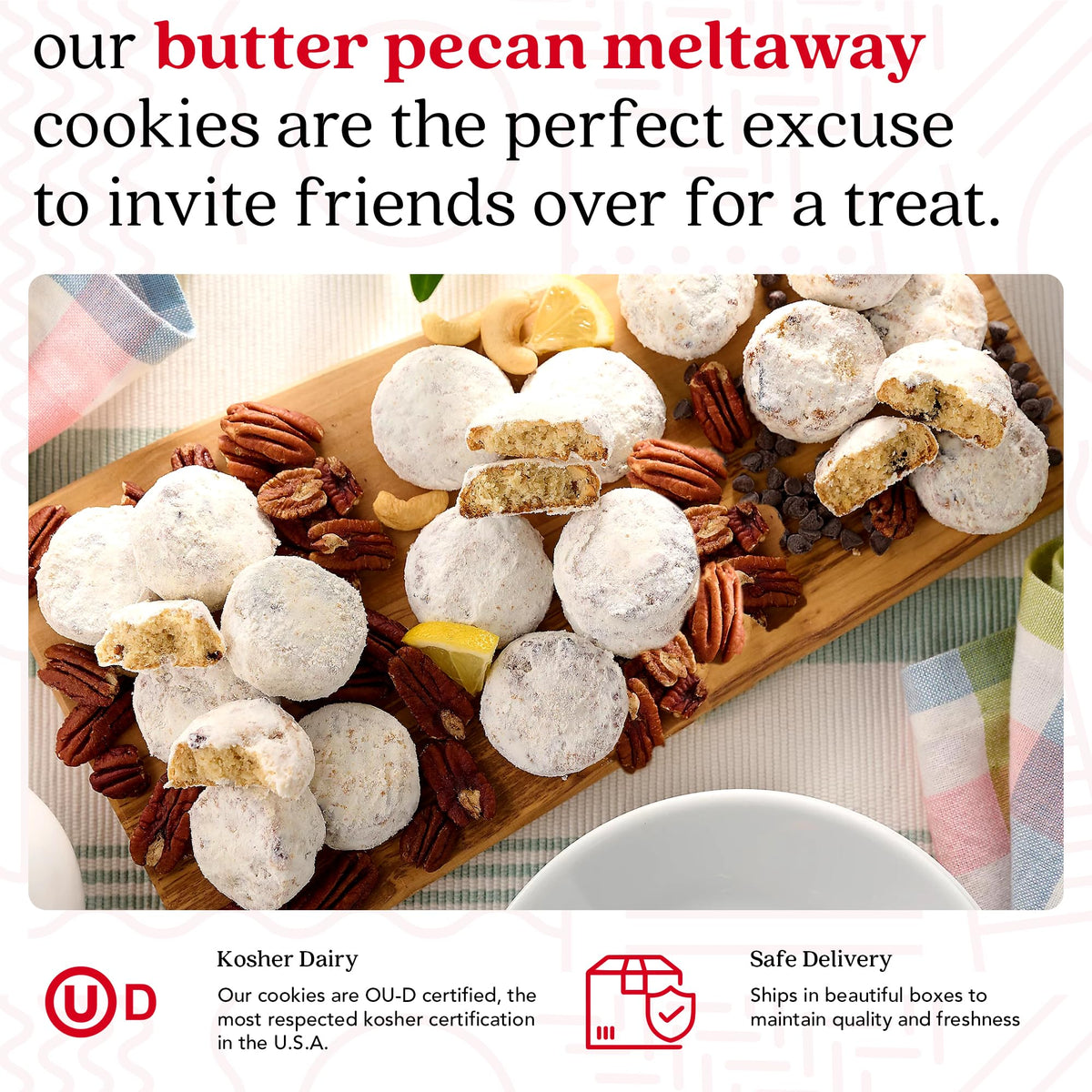 David's Cookies Butter Pecan Meltaways Sampler Tin – 16oz Giftable Butter Cookies