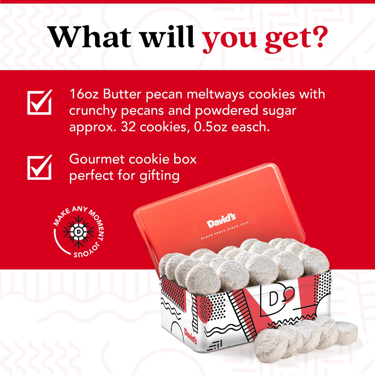 David's Cookies Butter Pecan Meltaways Sampler Tin – 16oz Giftable Butter Cookies