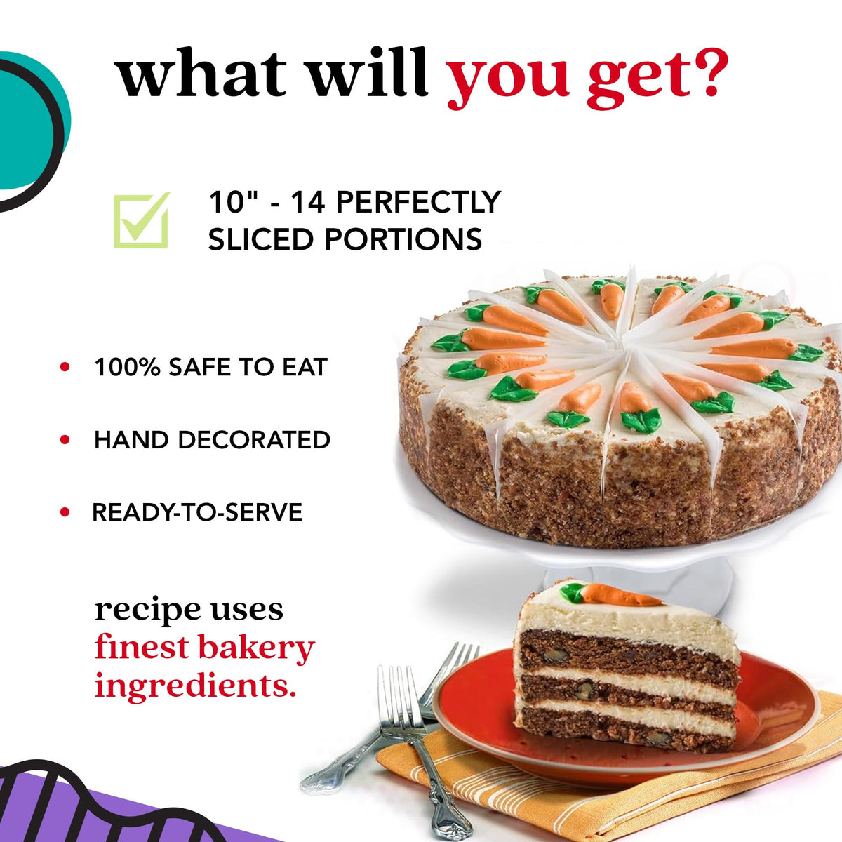 David's Cookies Carrot Cake 10 Inch - Pre-Sliced 14pc Layered Cake with Cream Cheese Frosting - Gourmet Bakery Dessert for Parties, Gifting, and Celebrations