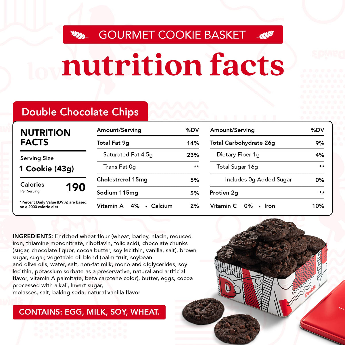David's Cookies 2lb Double Chocolate Chunk Gift Tin – Fresh Baked Gourmet Cookies