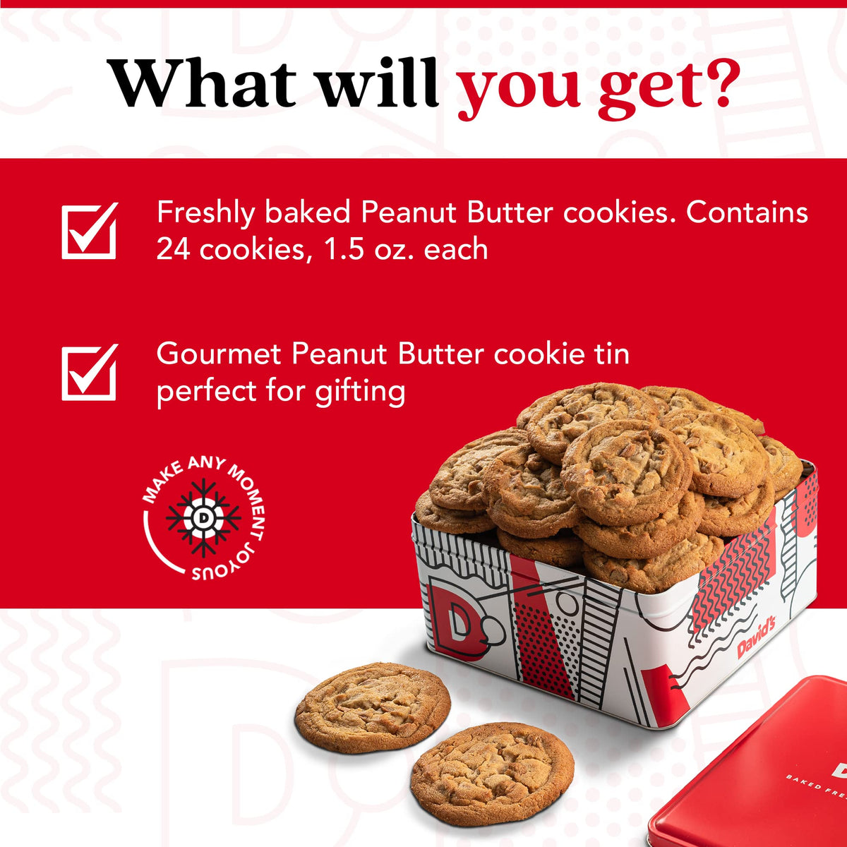David's Cookies 2lbs Peanut Butter Cookies — Fresh, Preservative-Free Gift Tin