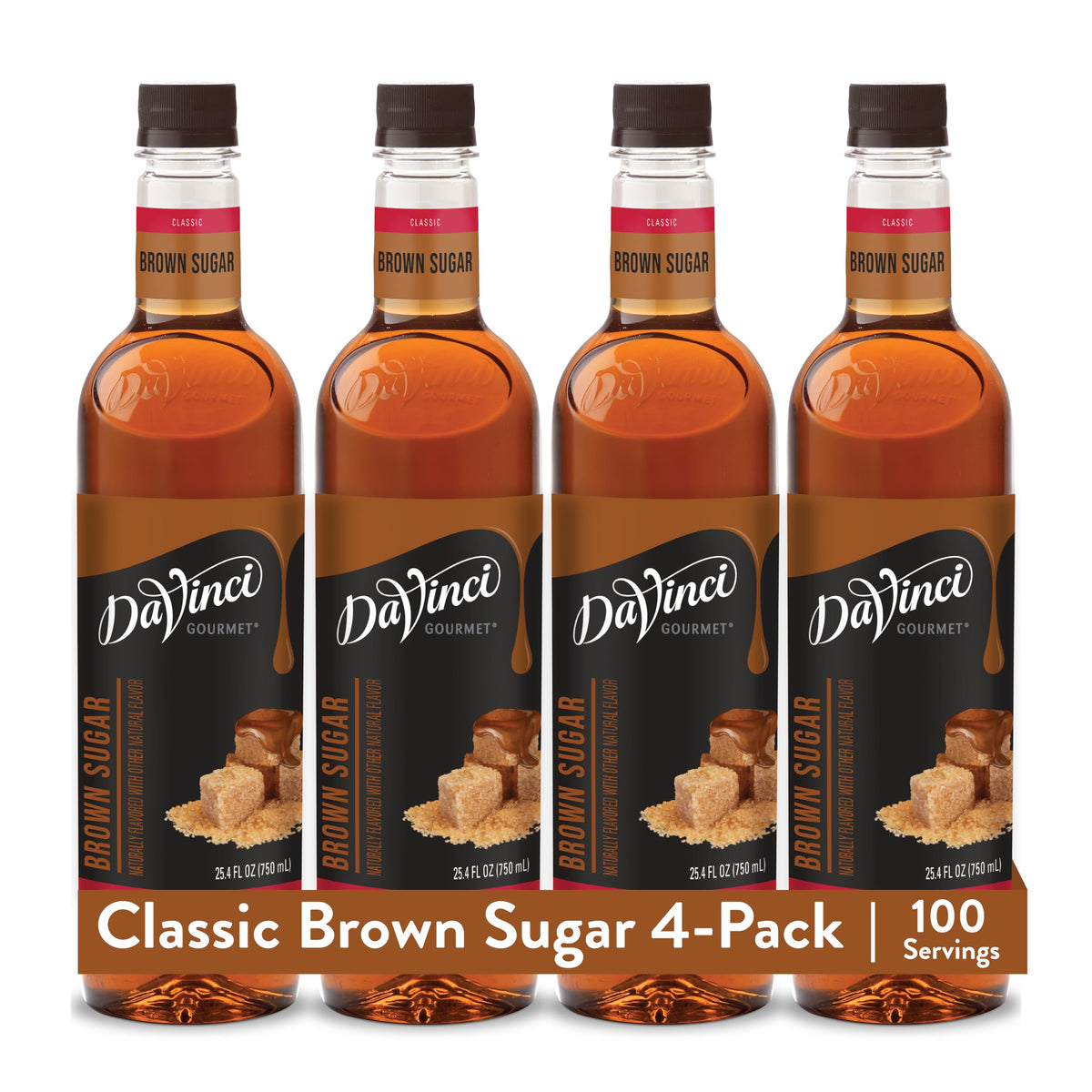 DaVinci Gourmet Brown Sugar Syrup, 25.4 fl oz (Pack of 4) – Rich Caramel Flavor for Lattes, Cocktails & More
