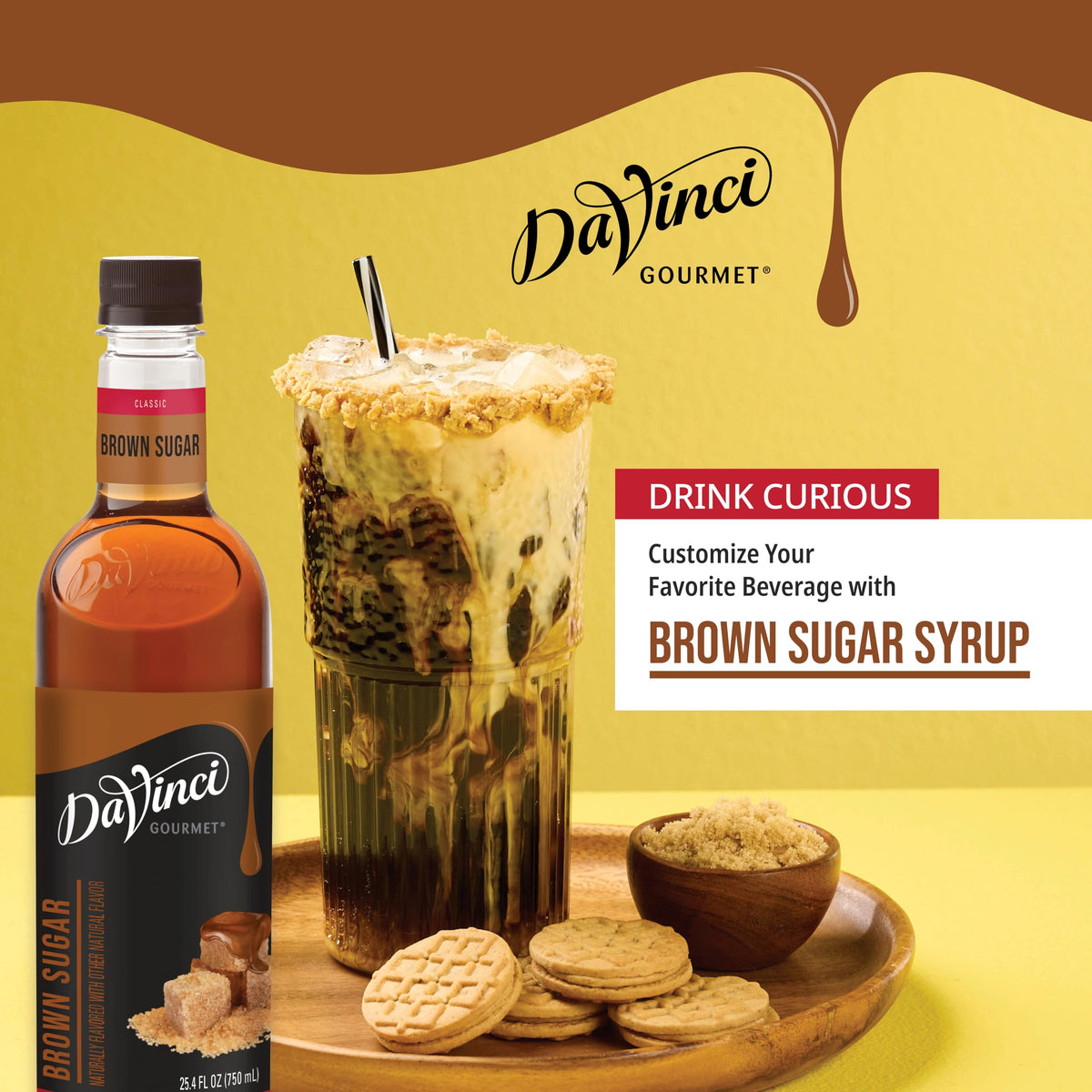 DaVinci Gourmet Brown Sugar Syrup, 25.4 fl oz (Pack of 4) – Rich Caramel Flavor for Lattes, Cocktails & More