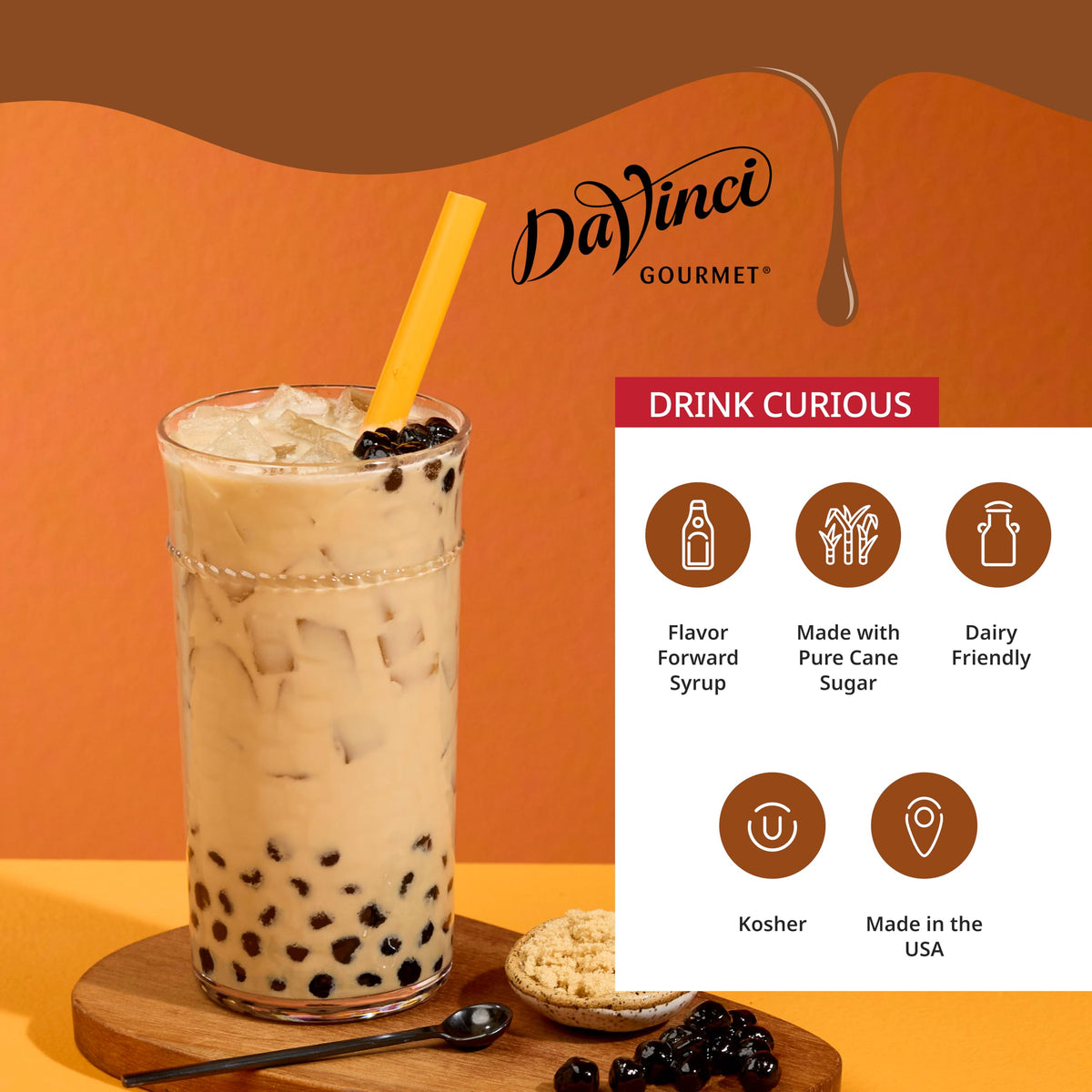 DaVinci Gourmet Brown Sugar Syrup, 25.4 fl oz (Pack of 4) – Rich Caramel Flavor for Lattes, Cocktails & More