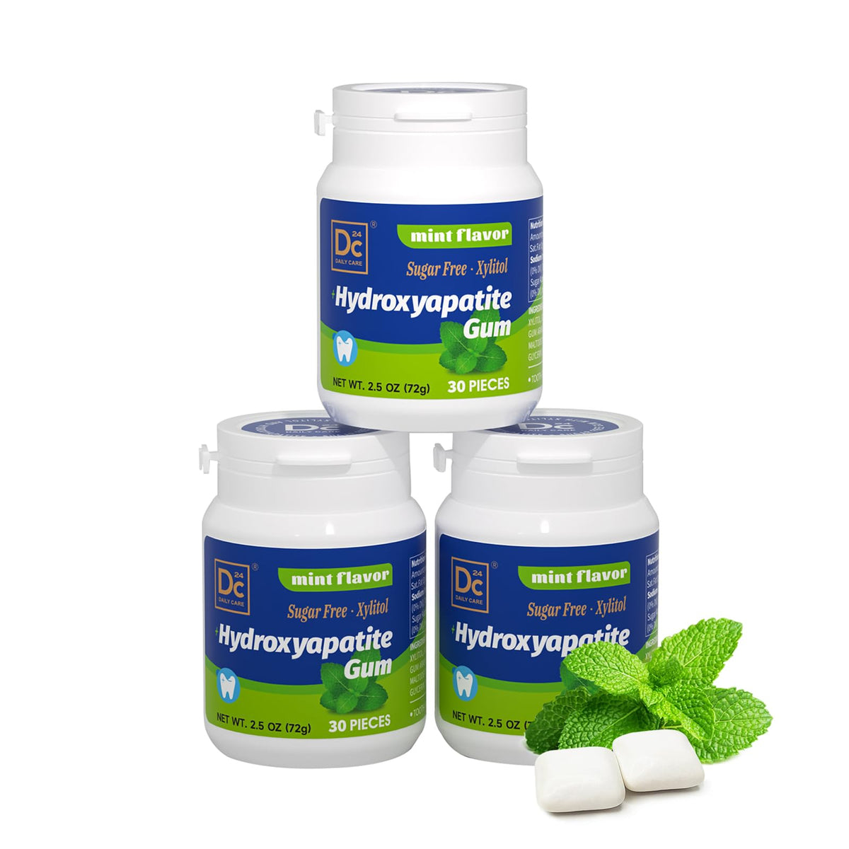 DC24 DAILY CARE Remineralizing Gum with Hydroxyapatite & Xylitol – Sugar Free, No Aspartame/Sucralose, Peppermint